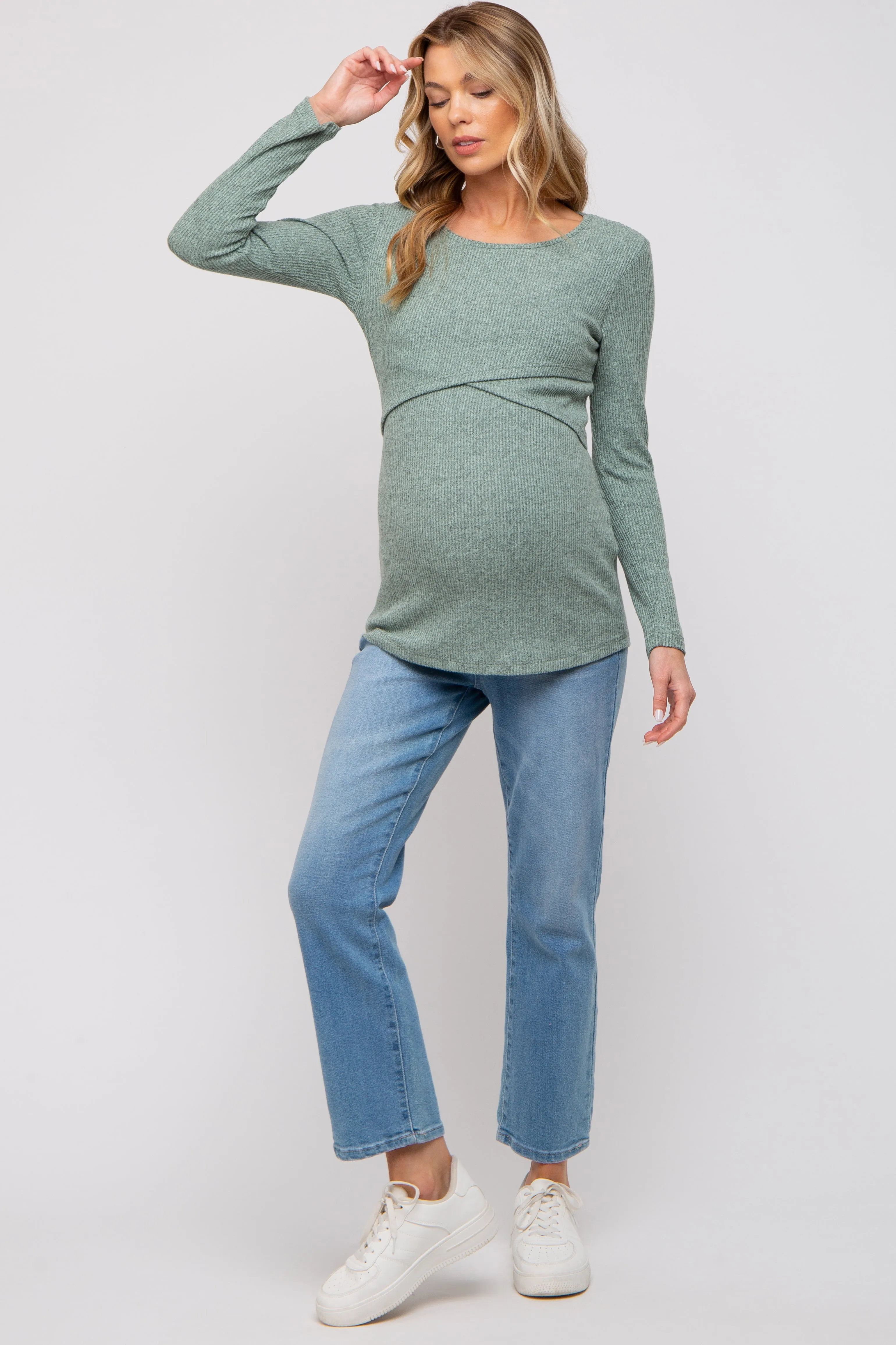 Mint Green Ribbed Crossover Maternity/Nursing Top sold by Pinkblush product image thumbnail 4