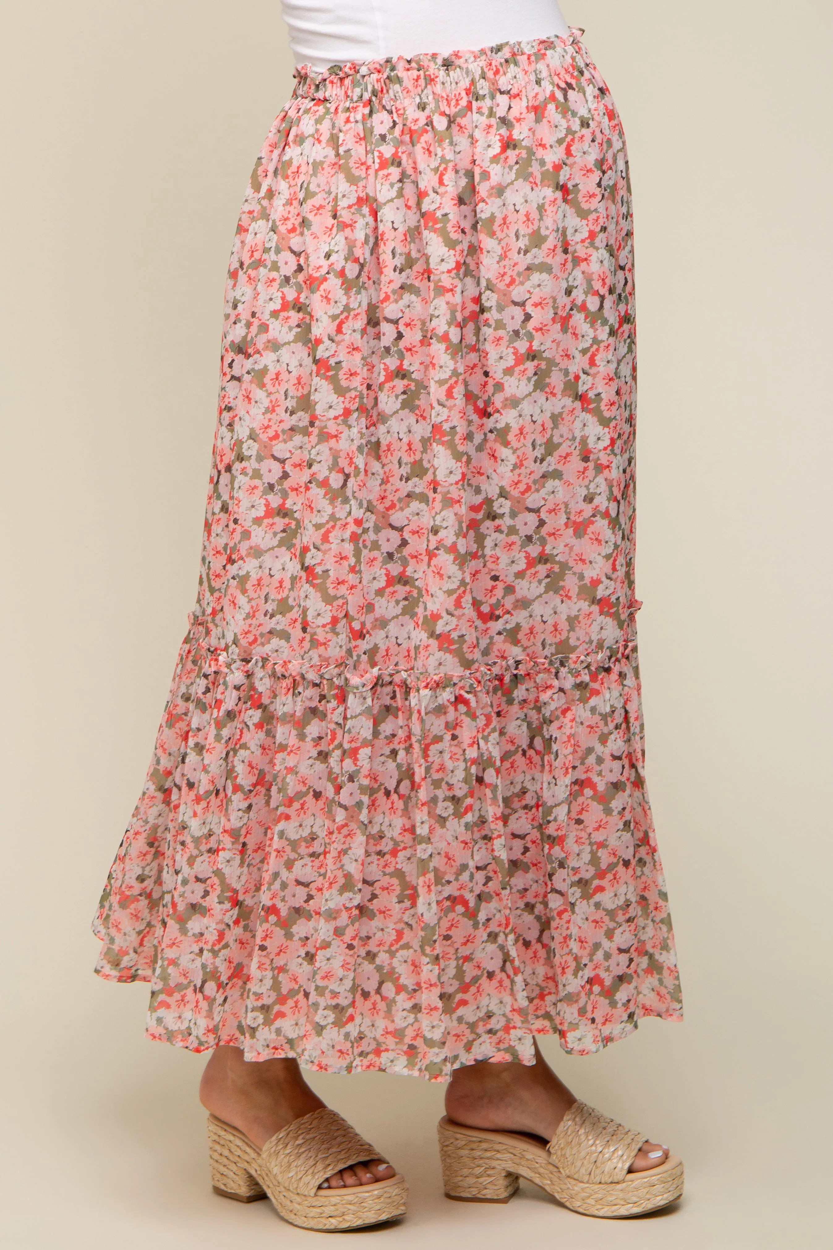 Pink Smocked Waist Tiered Maternity Maxi Skirt sold by Pinkblush product image thumbnail 3
