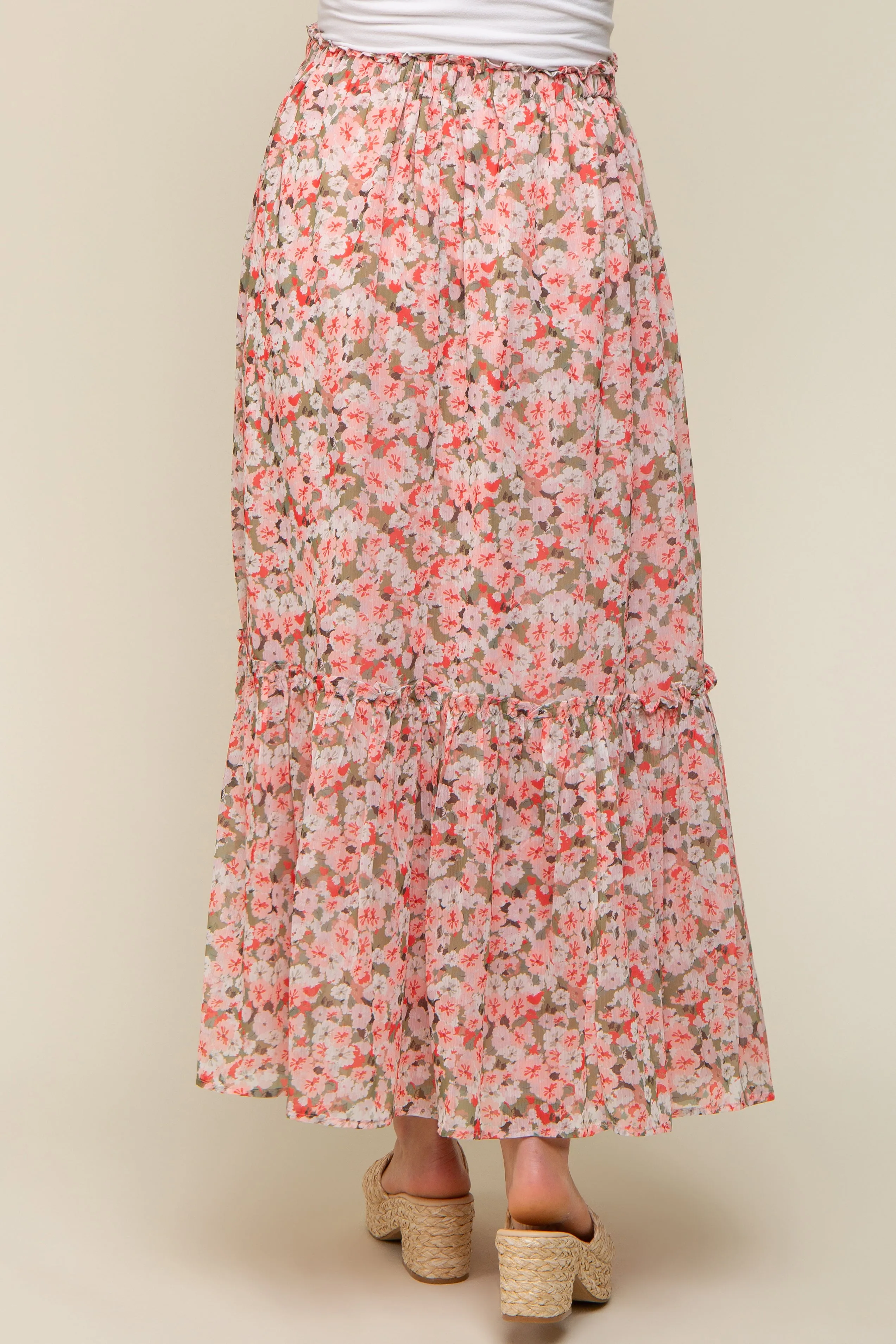 Pink Smocked Waist Tiered Maternity Maxi Skirt sold by Pinkblush product image thumbnail 4