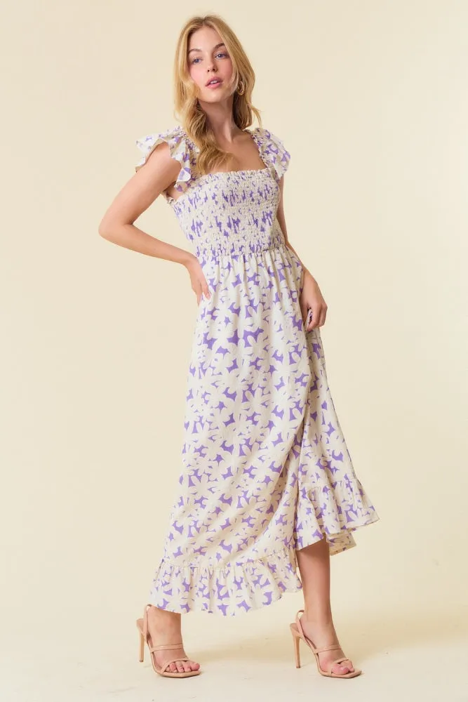 Lavender Floral Print Smocked Ruffle Sleeve Maternity Maxi Dress sold by Pinkblush product image thumbnail 4