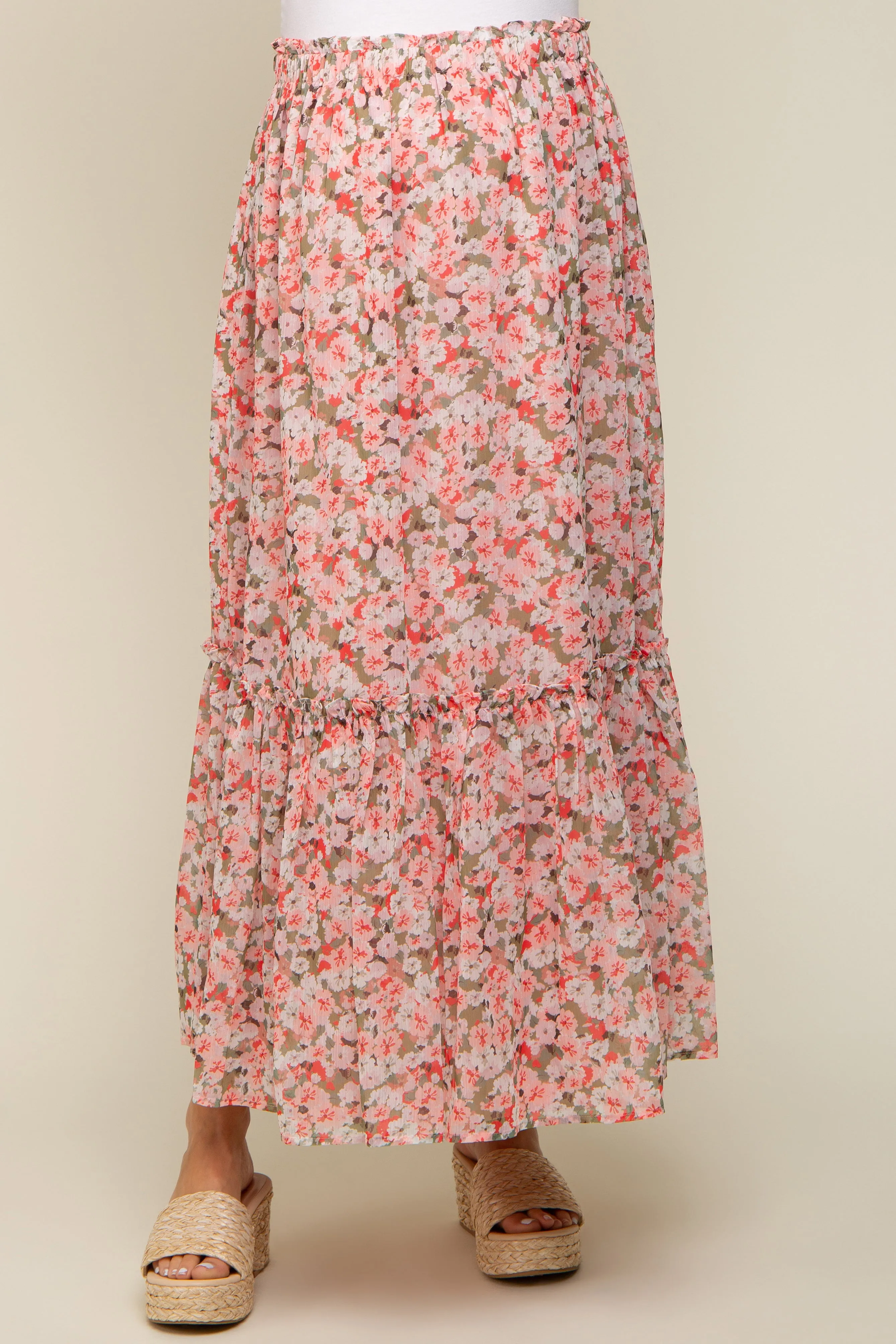 Pink Smocked Waist Tiered Maternity Maxi Skirt sold by Pinkblush product image thumbnail 2