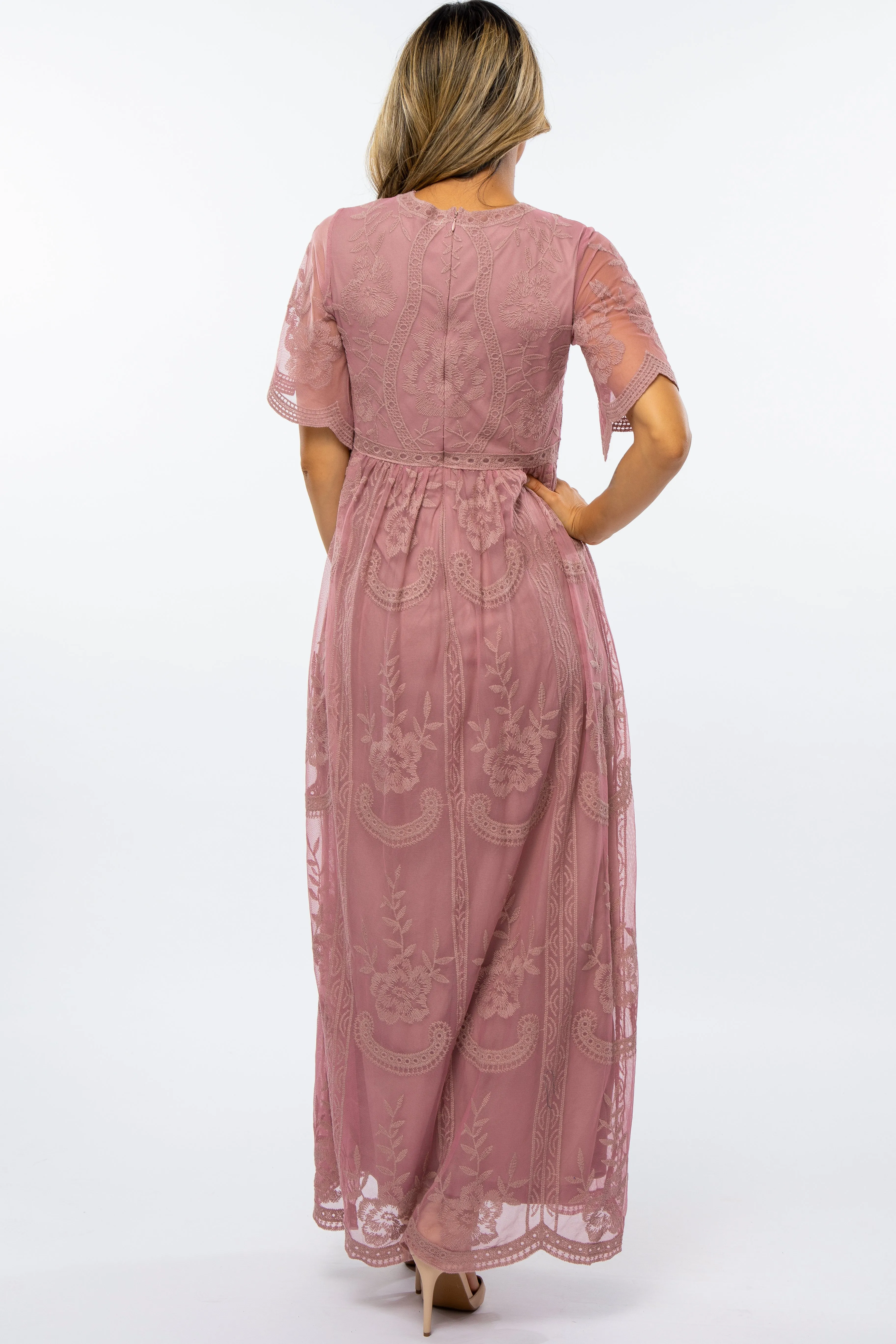Mauve Lace Mesh Overlay Maxi Dress sold by Pinkblush product image thumbnail 3