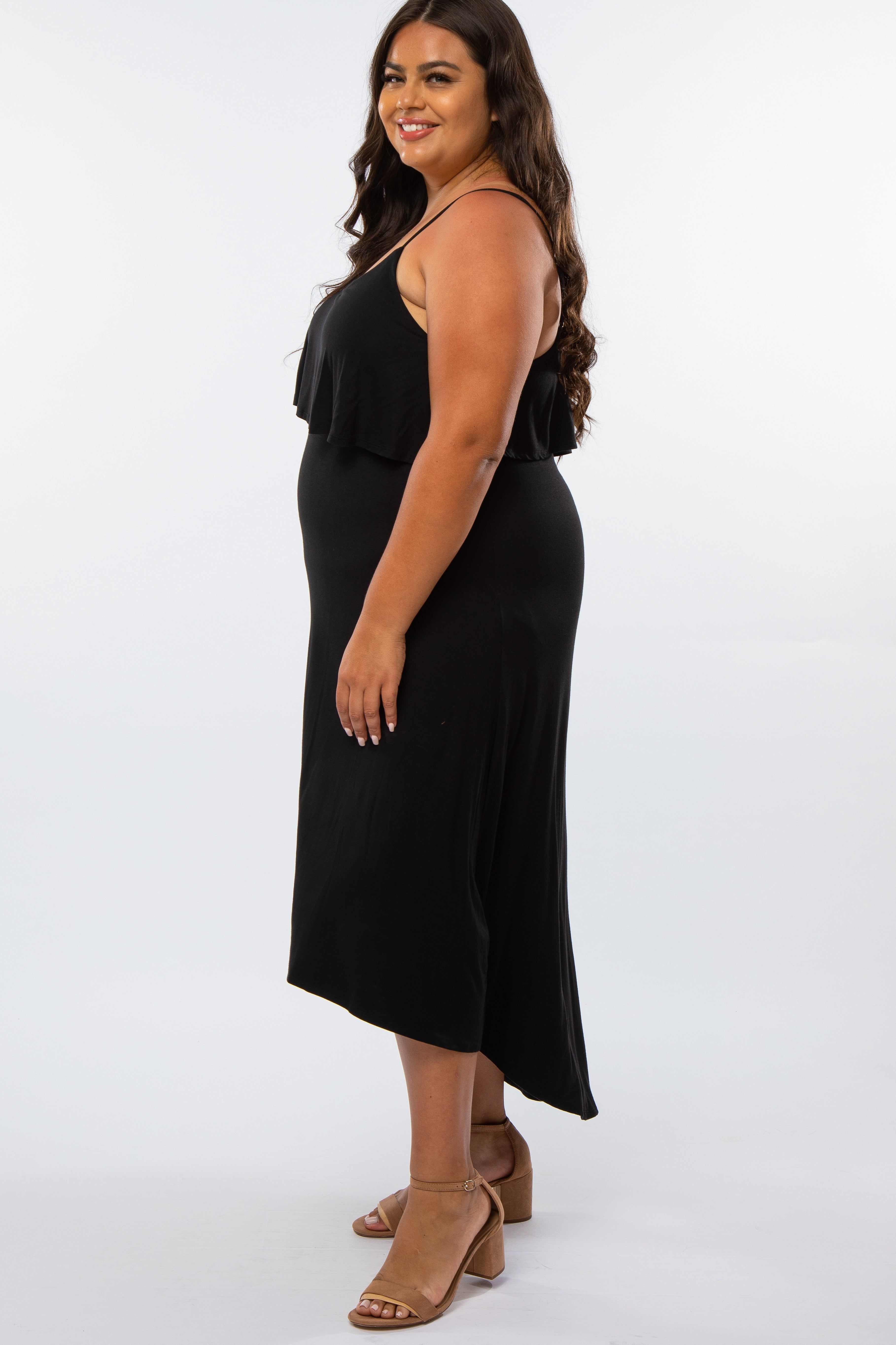 Black Ruffle Top Hi-Low Plus Size Midi Dress sold by Pinkblush product image thumbnail 2