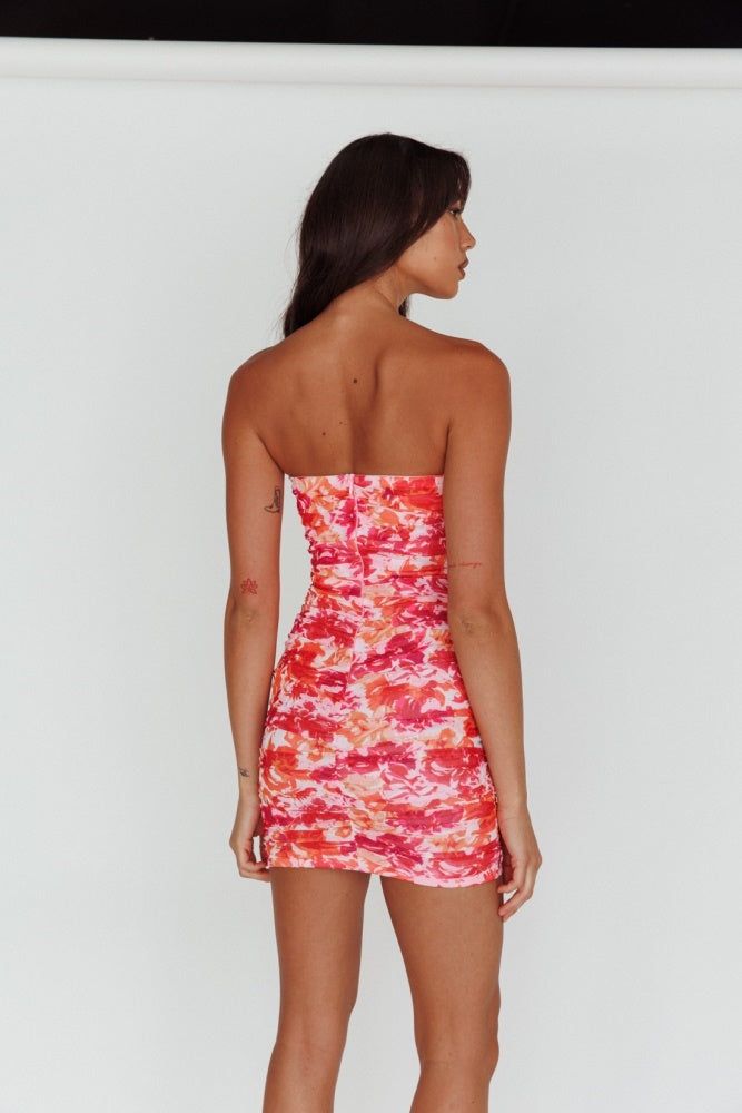 Pink Orange Strapless Mesh Overlay Mini Dress sold by Pinkblush product image thumbnail 2
