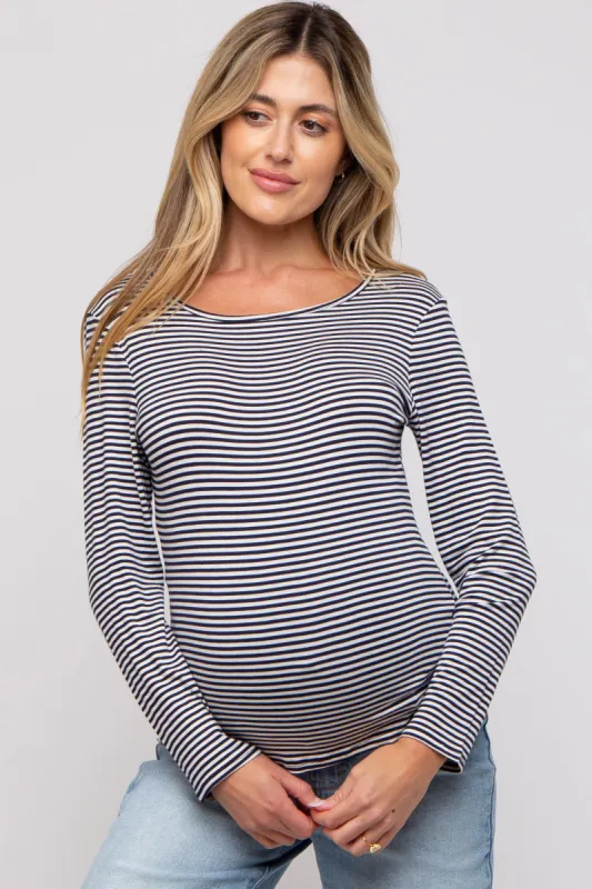 Navy Striped Long Sleeve Maternity Top sold by Pinkblush