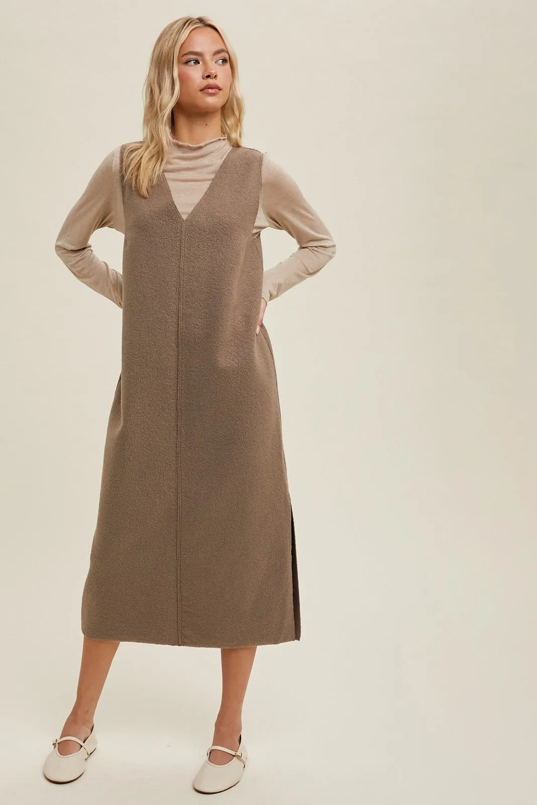 Mocha Sleeveless Midi Dress sold by Pinkblush