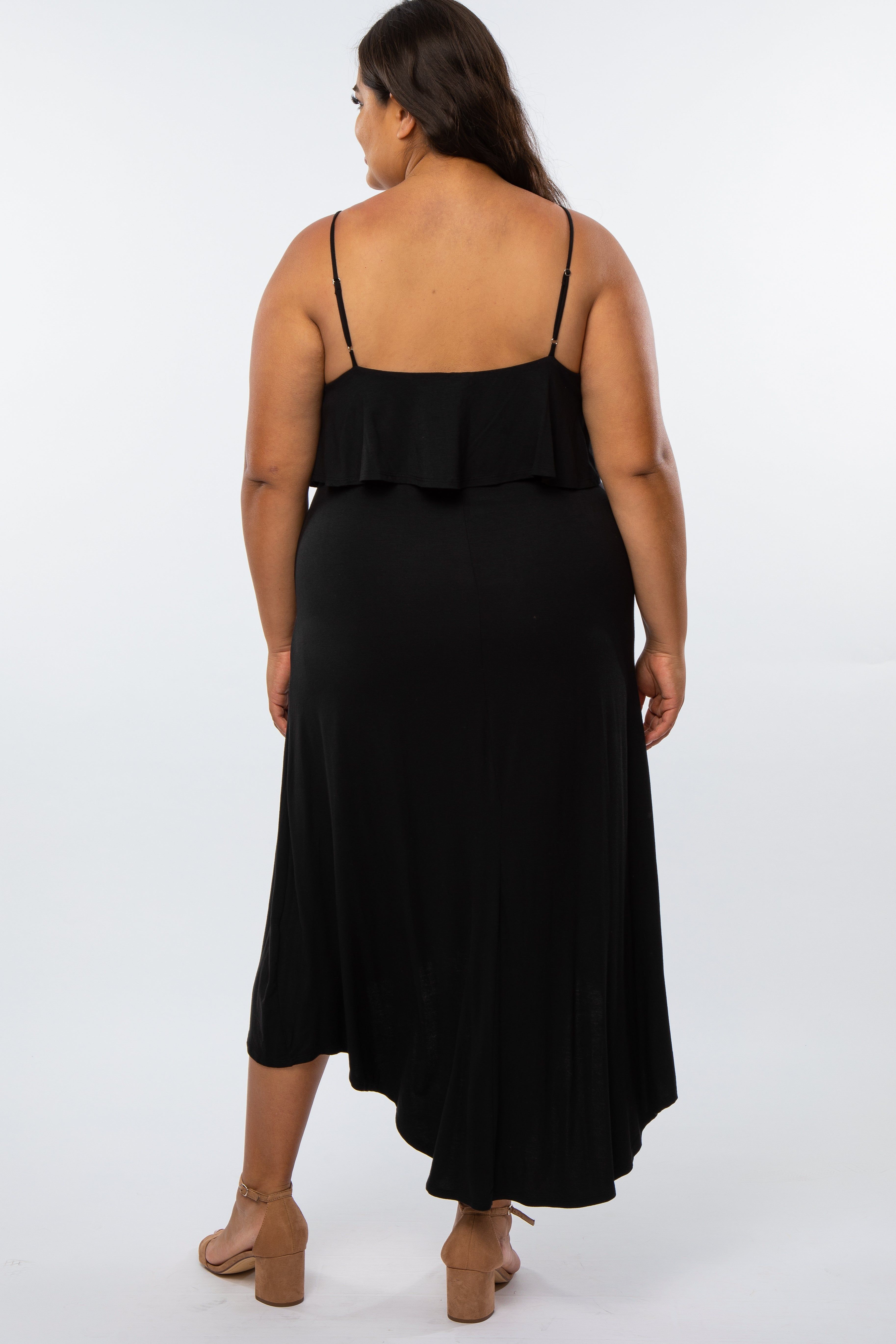 Black Ruffle Top Hi-Low Plus Size Midi Dress sold by Pinkblush product image thumbnail 3