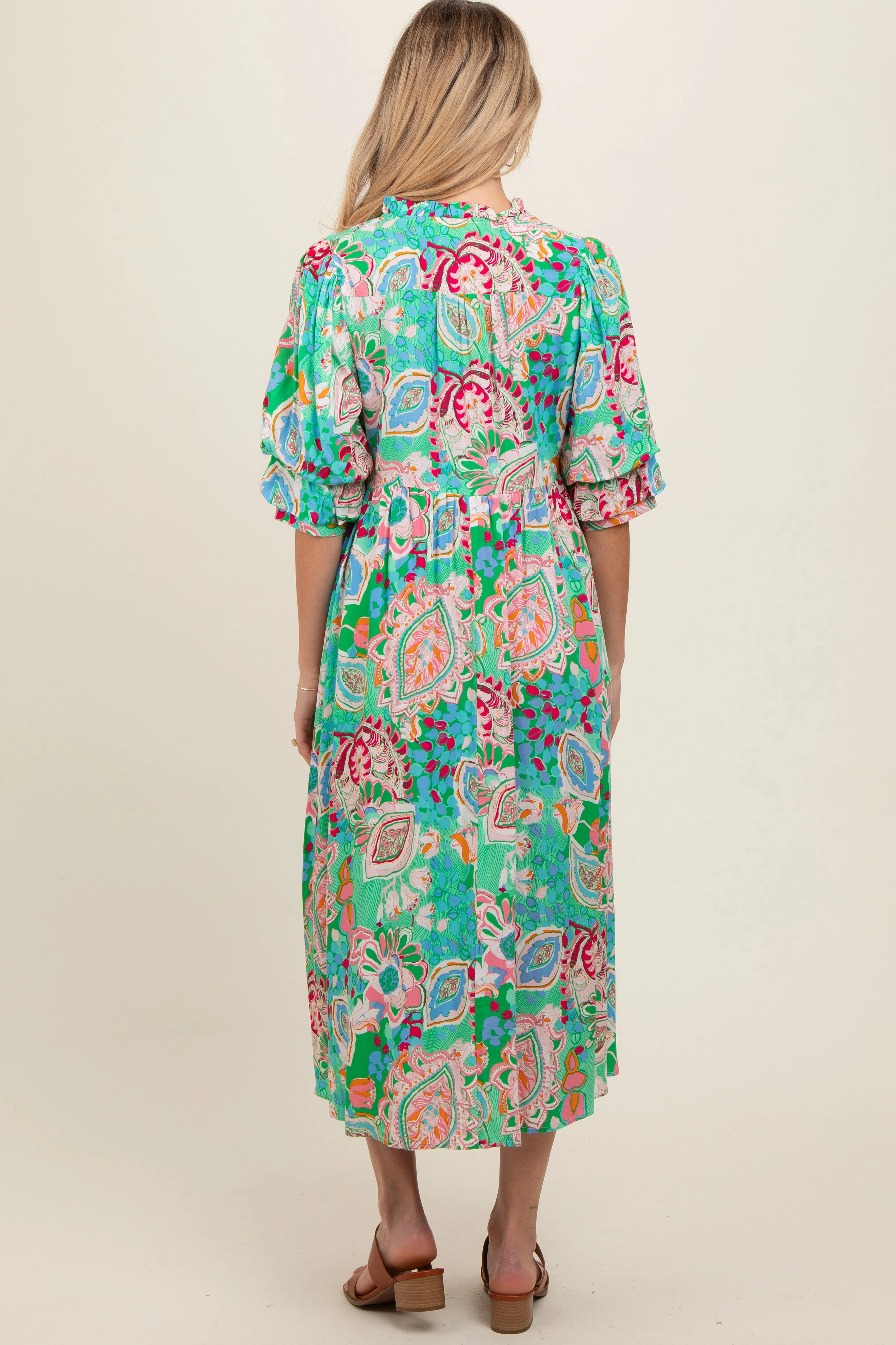 Emerald Paisley Print Tiered A-Line Maternity Midi Dress sold by Pinkblush product image thumbnail 4
