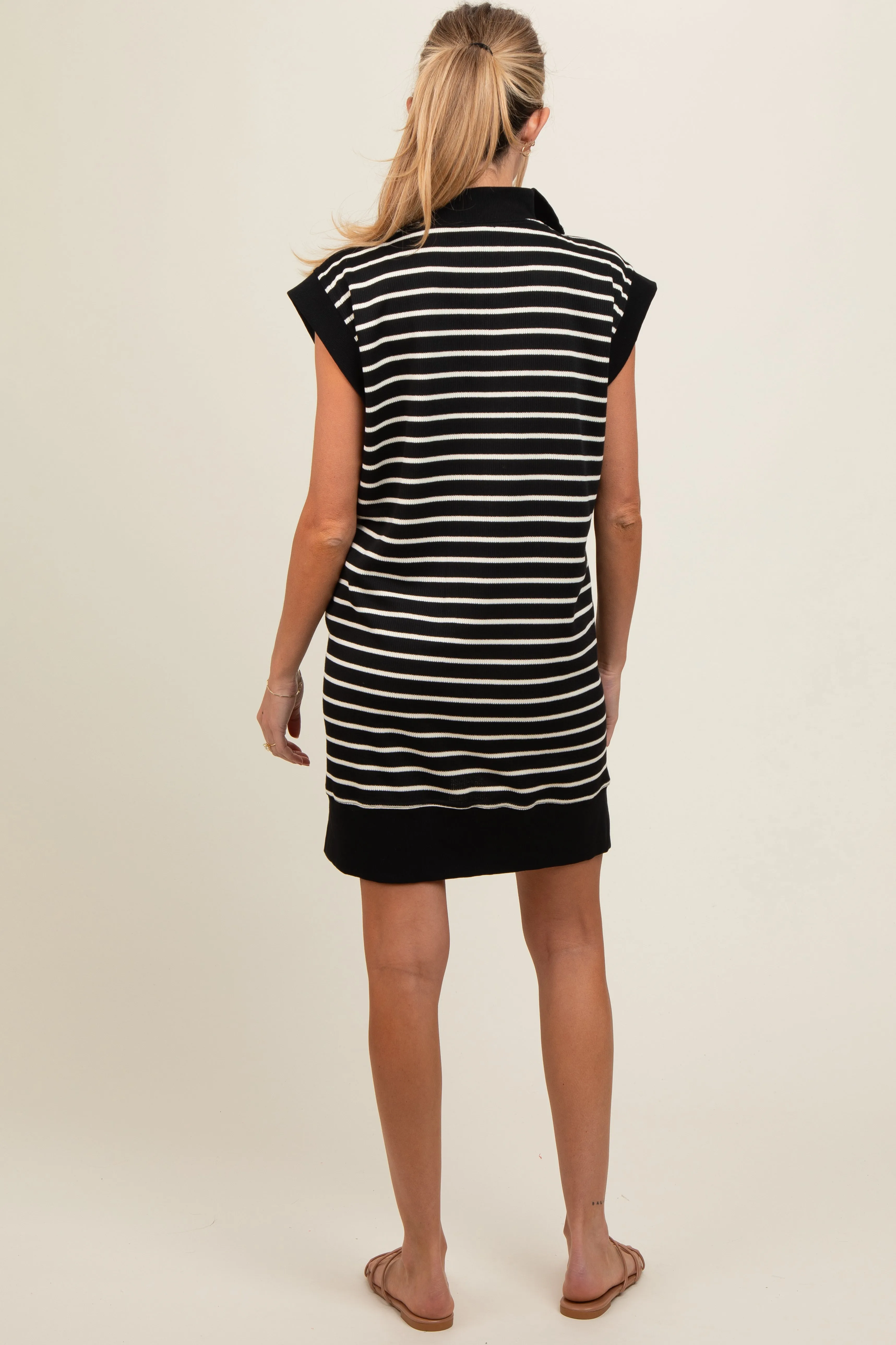Black Striped Knit Cap Sleeve Maternity Mini Dress sold by Pinkblush product image thumbnail 4
