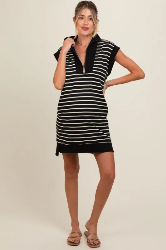 Black Striped Knit Cap Sleeve Maternity Mini Dress sold by Pinkblush
