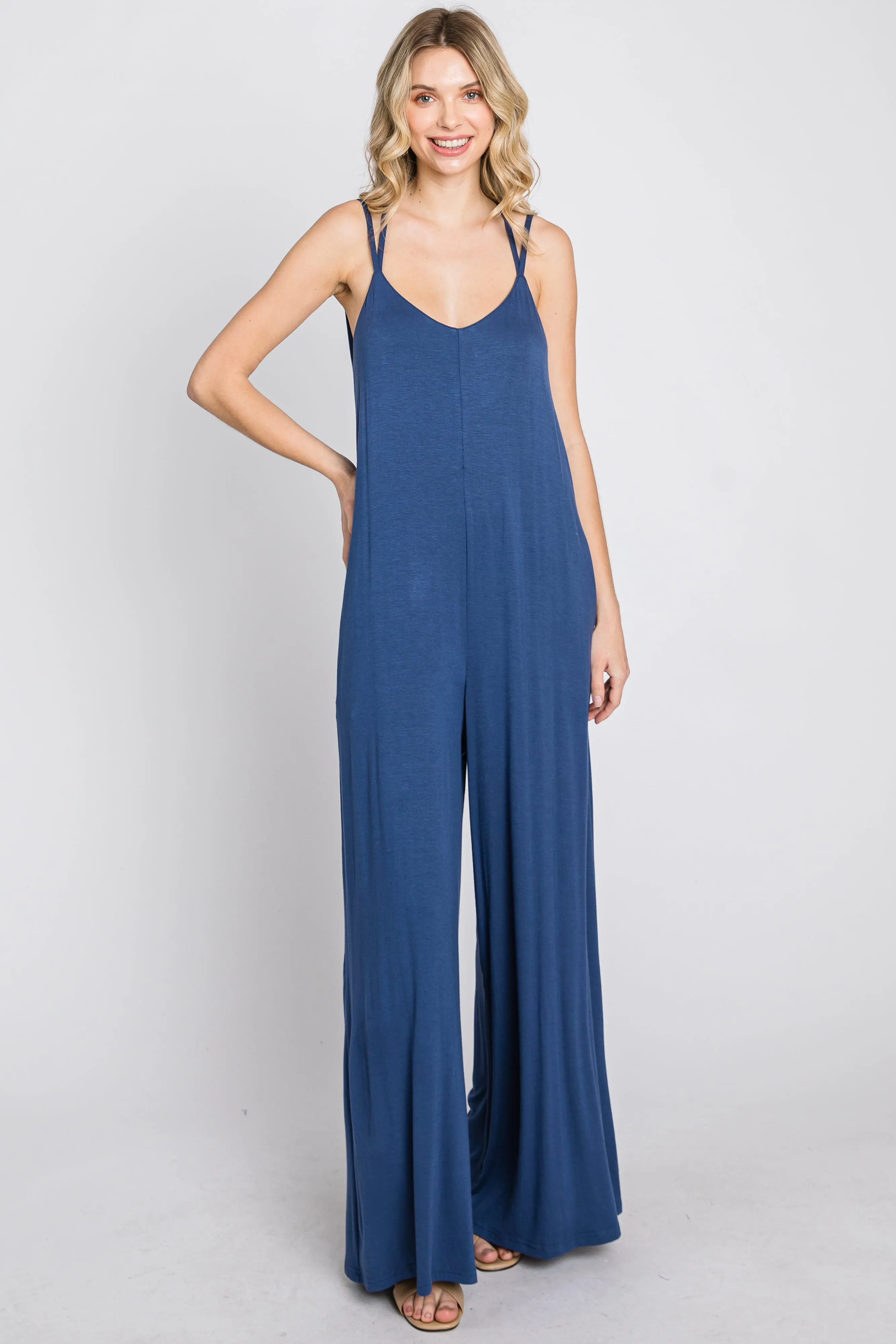 Blue Cross Back Wide Leg Jumpsuit sold by Pinkblush product image thumbnail 4