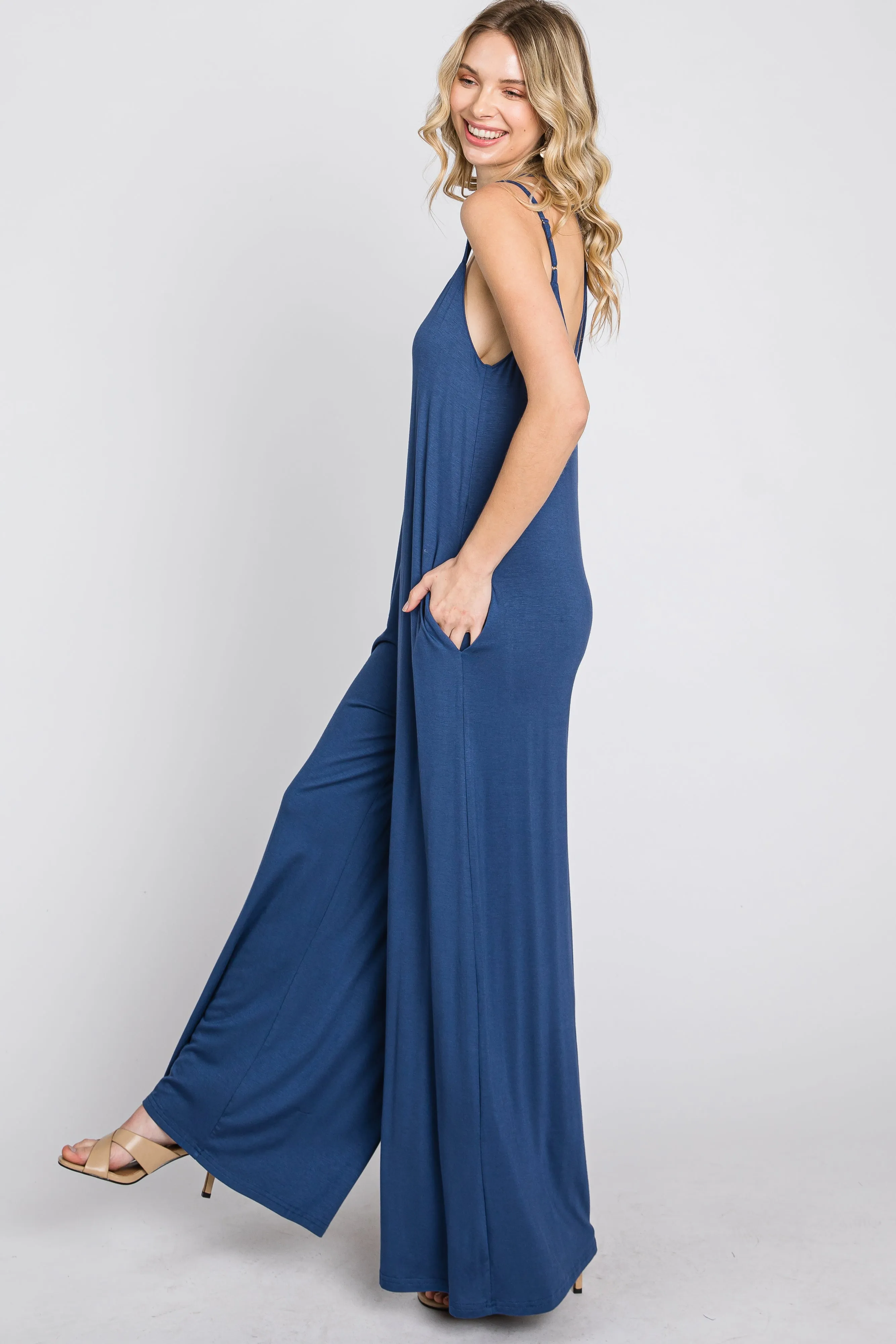 Blue Cross Back Wide Leg Jumpsuit sold by Pinkblush product image thumbnail 5