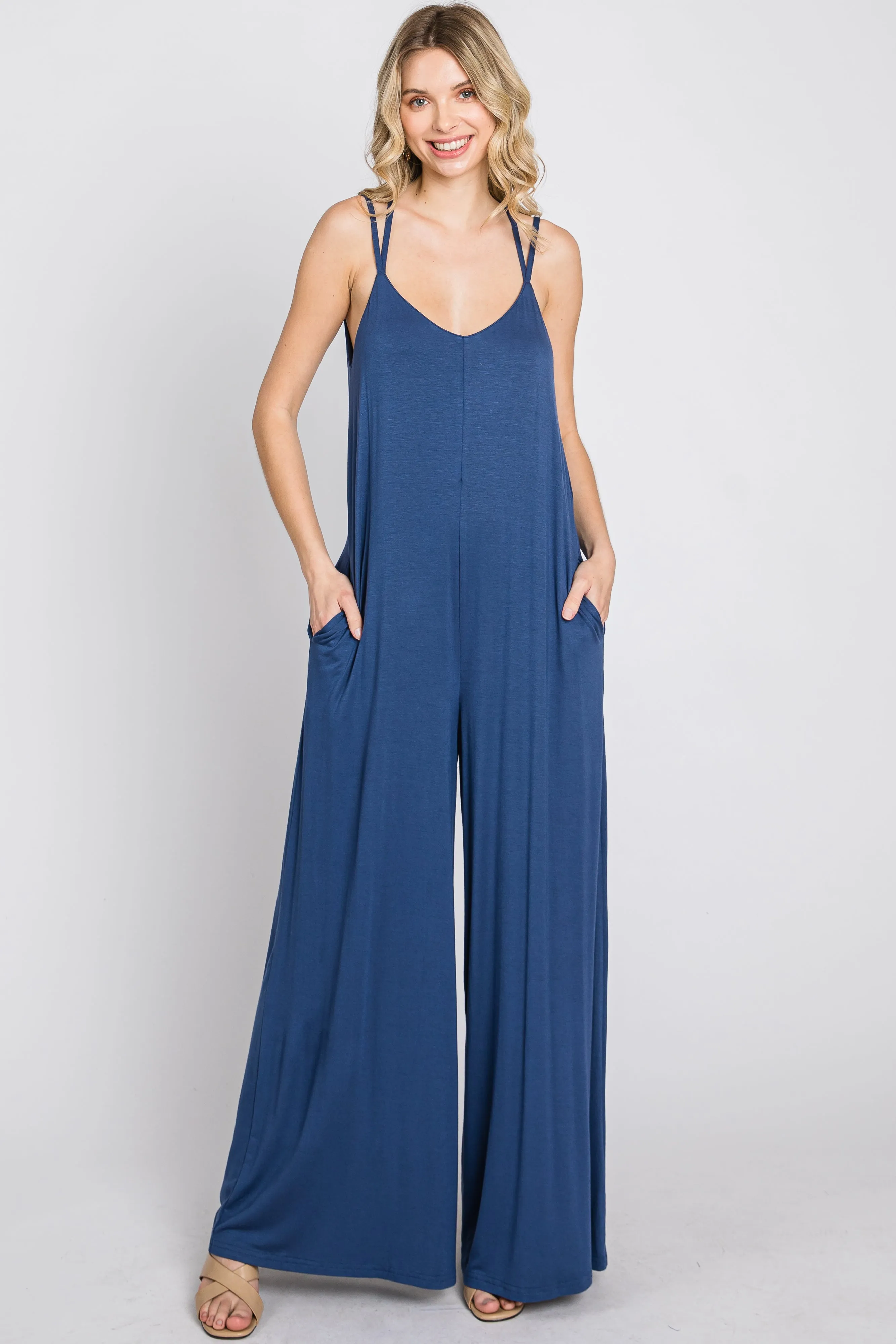Blue Cross Back Wide Leg Jumpsuit sold by Pinkblush product image thumbnail 2