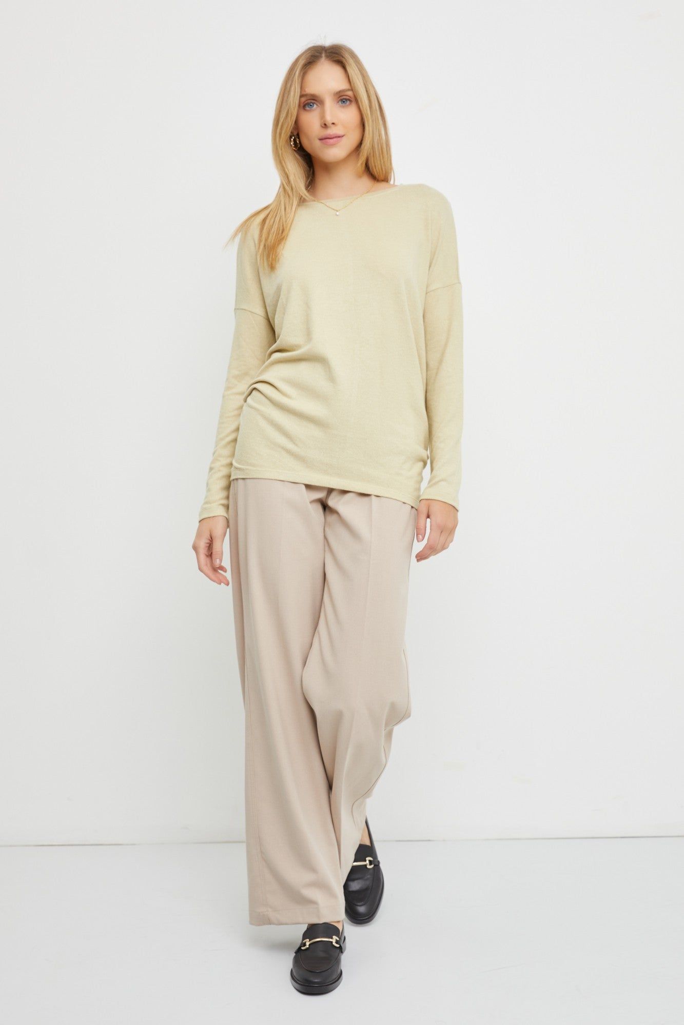 Light Olive Knit Long Sleeve Top sold by Pinkblush product image thumbnail 2