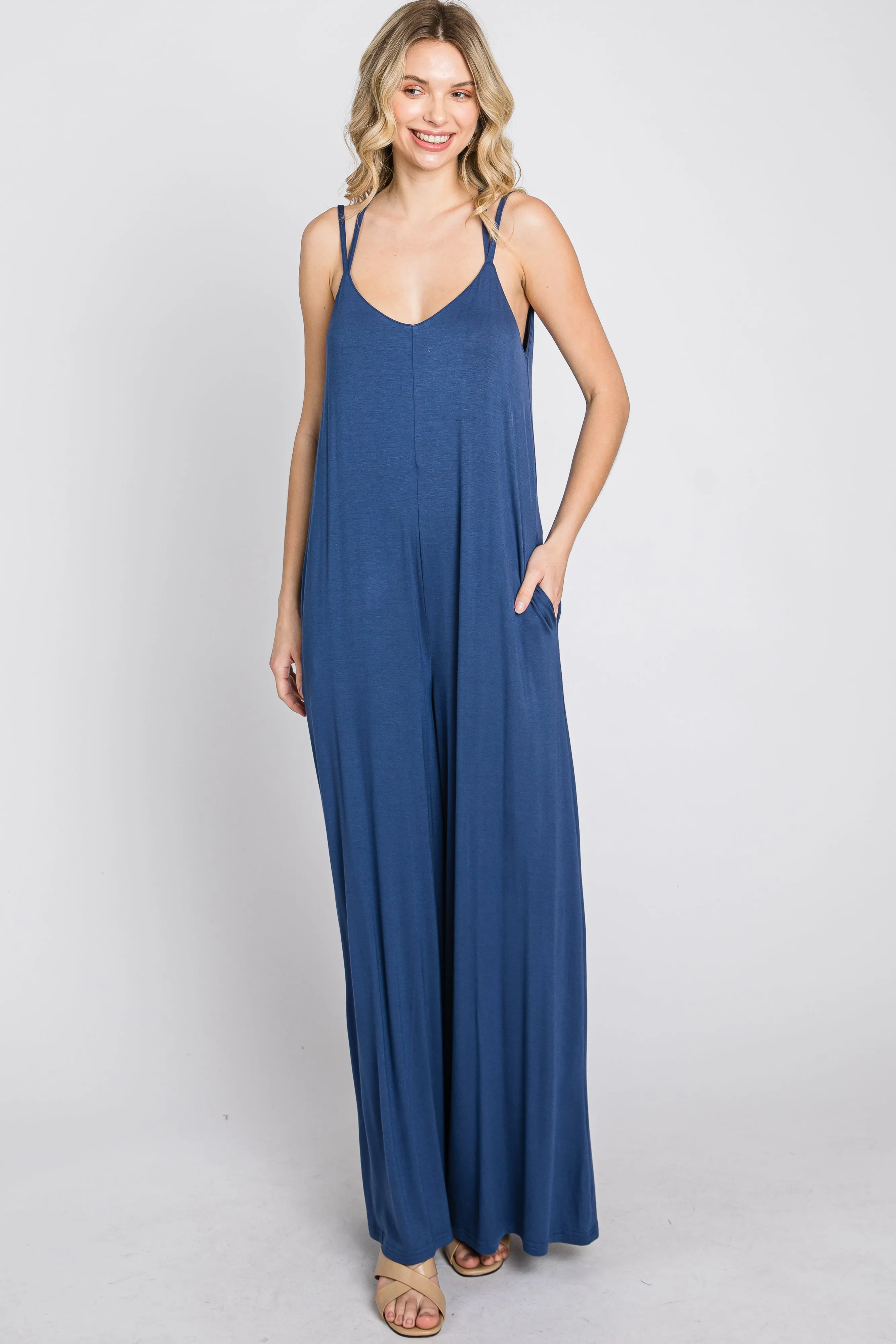 Blue Cross Back Wide Leg Jumpsuit sold by Pinkblush product image thumbnail 3