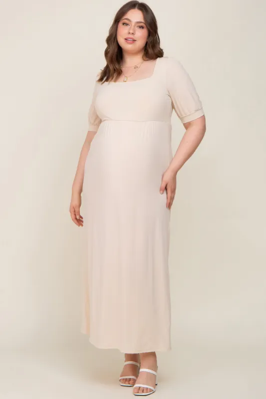Cream Puff Sleeve Maternity Maxi Plus Dress sold by Pinkblush