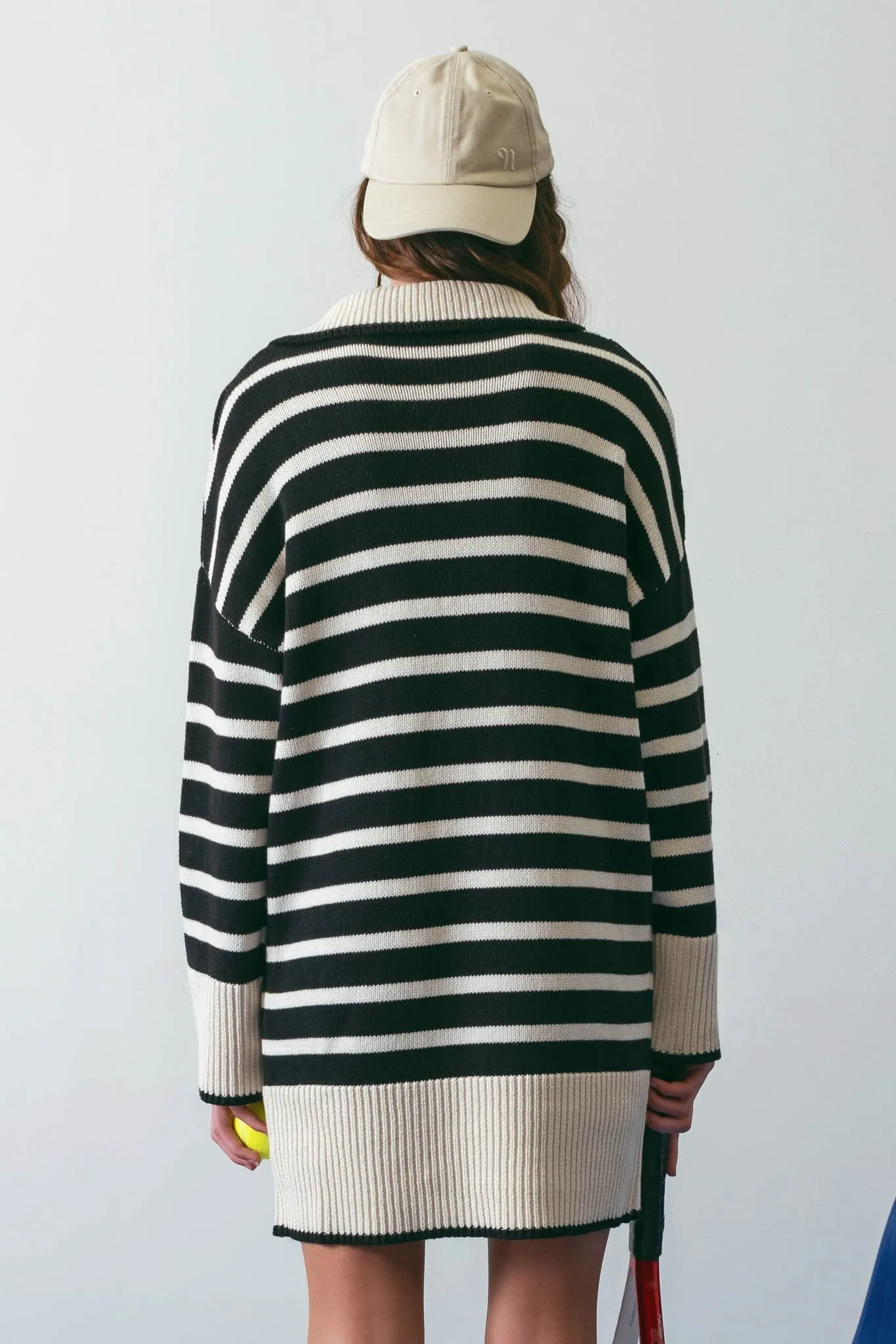 Black Striped Zipper Front Collared Sweater Dress sold by Pinkblush product image thumbnail 2