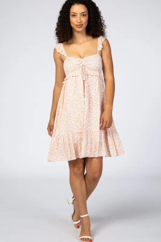 Coral Floral Ruffle Sleeveless Mini Dress sold by Pinkblush