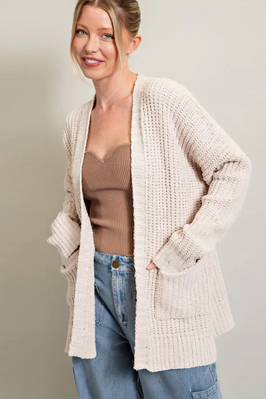 Beige Brushed Chenille Knit Cardigan sold by Pinkblush