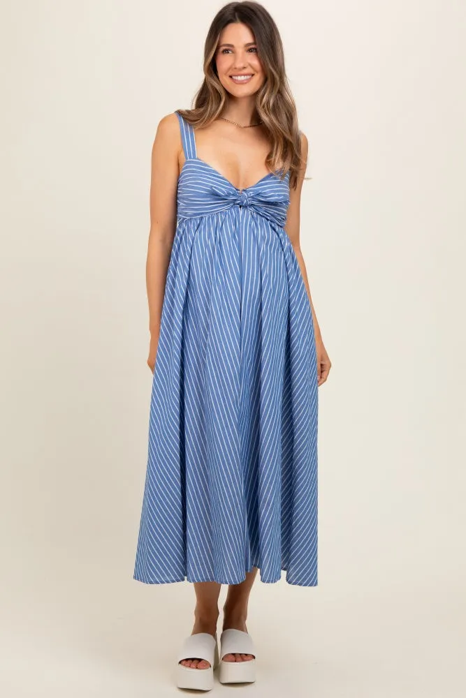 Blue Striped Front Tie Maternity Maxi Dress sold by Pinkblush product image thumbnail 2