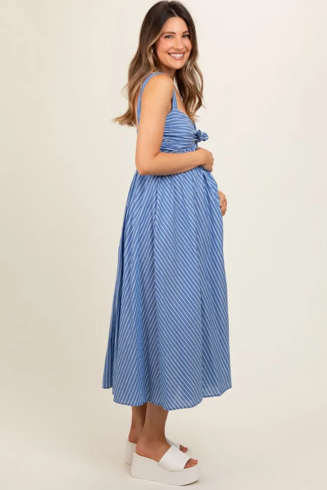 Blue Striped Front Tie Maternity Maxi Dress sold by Pinkblush product image thumbnail 3