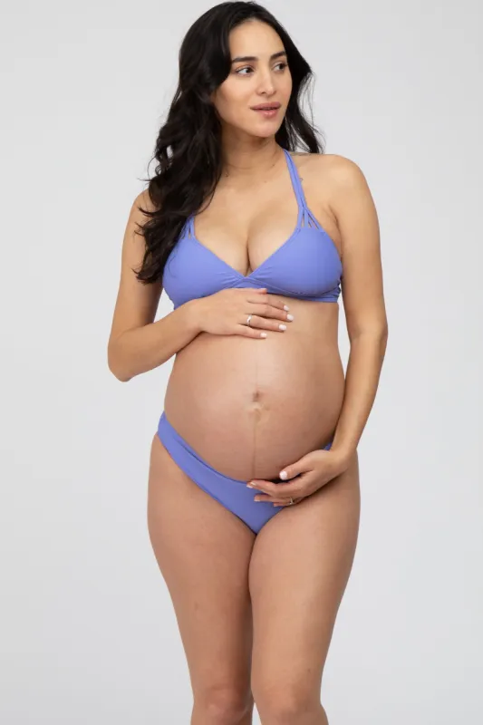 Periwinkle Strappy Two-Piece Maternity Bikini Set sold by Pinkblush