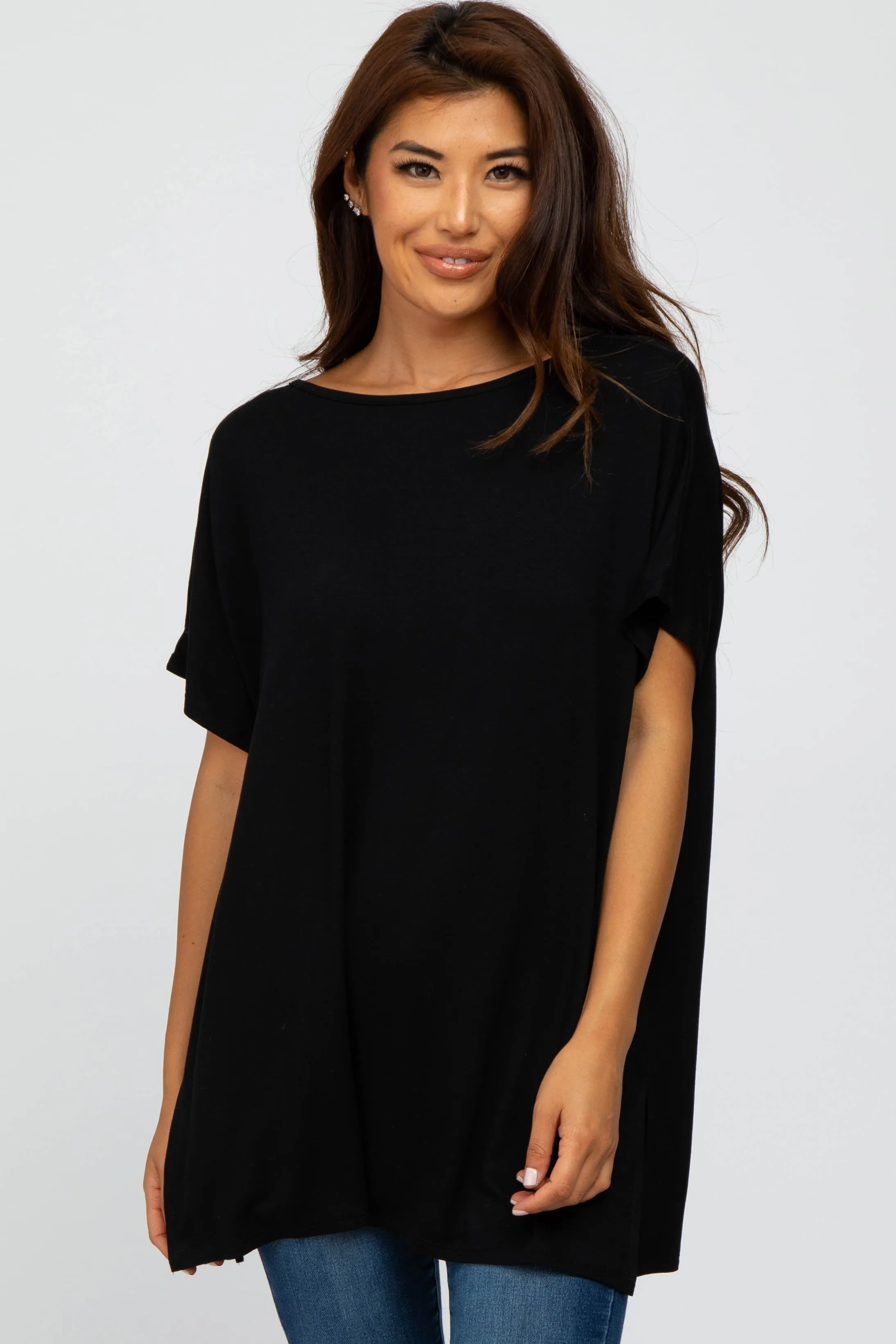 Black Short Sleeve Boatneck Top sold by Pinkblush
