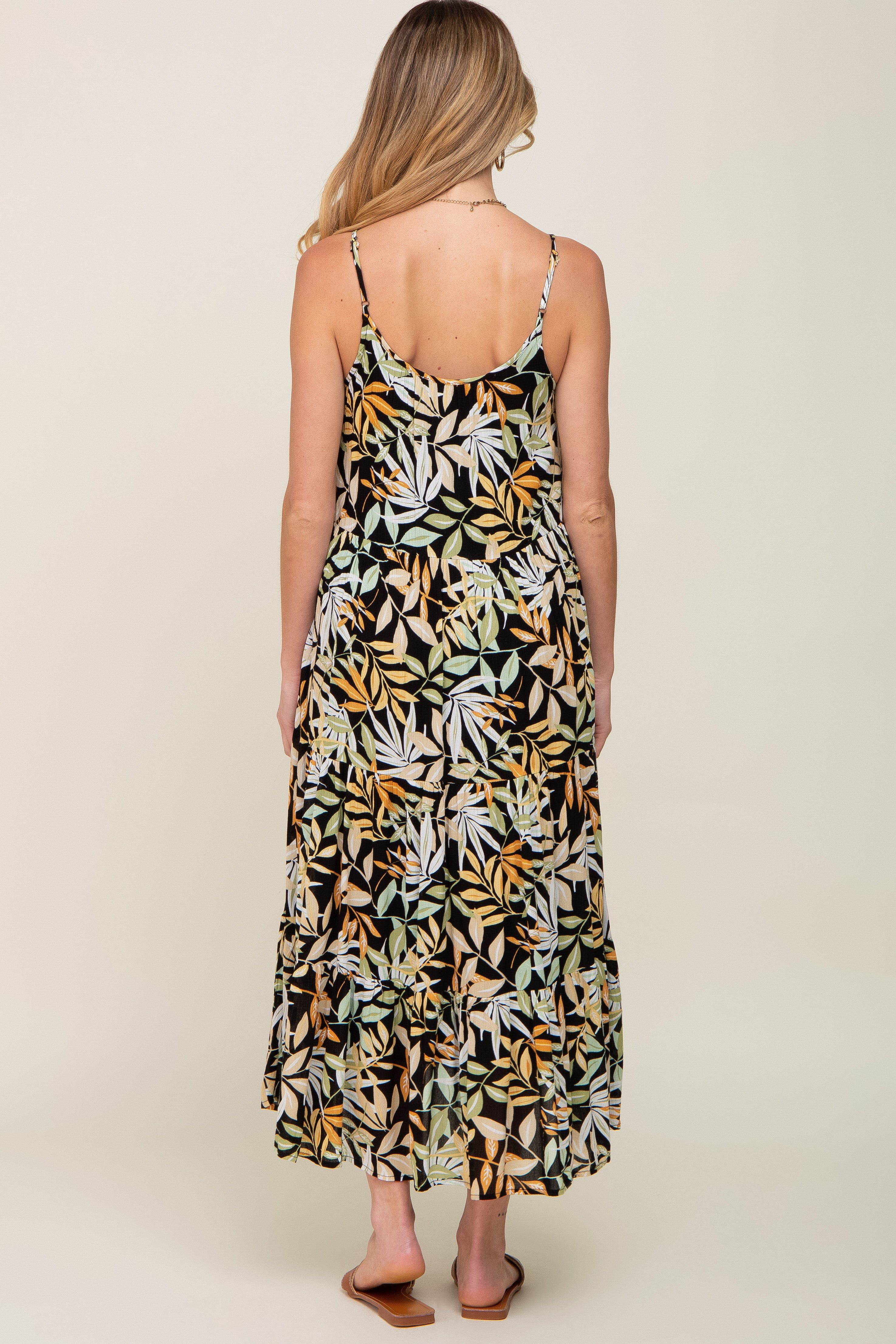 Black Leaf Print Tiered Maternity Midi Dress sold by Pinkblush product image thumbnail 3
