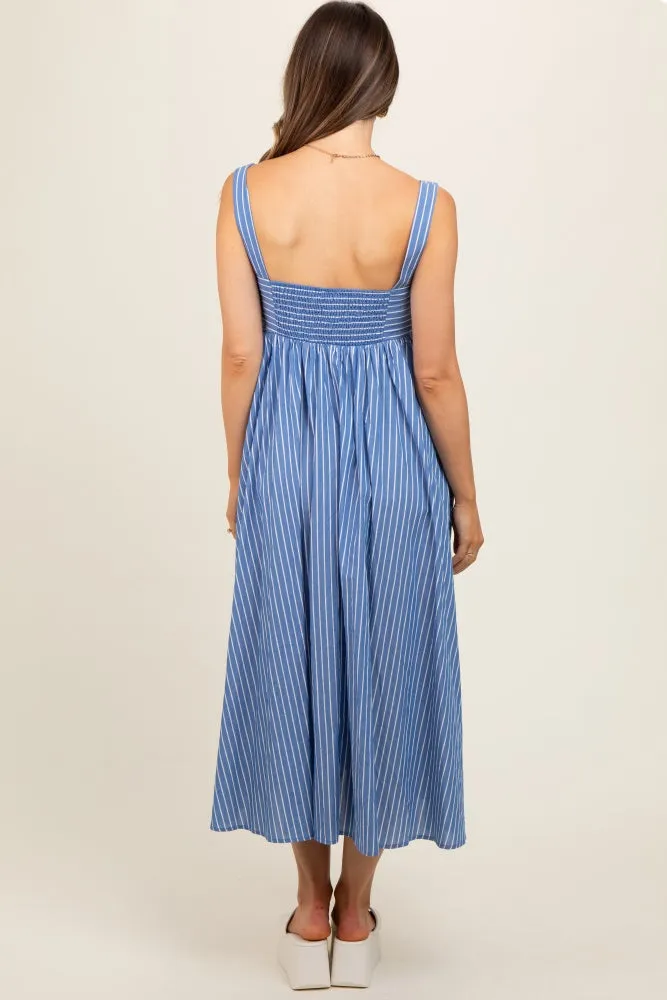 Blue Striped Front Tie Maternity Maxi Dress sold by Pinkblush product image thumbnail 4