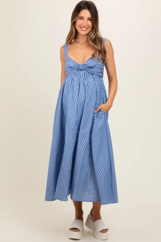 Blue Striped Front Tie Maternity Maxi Dress sold by Pinkblush