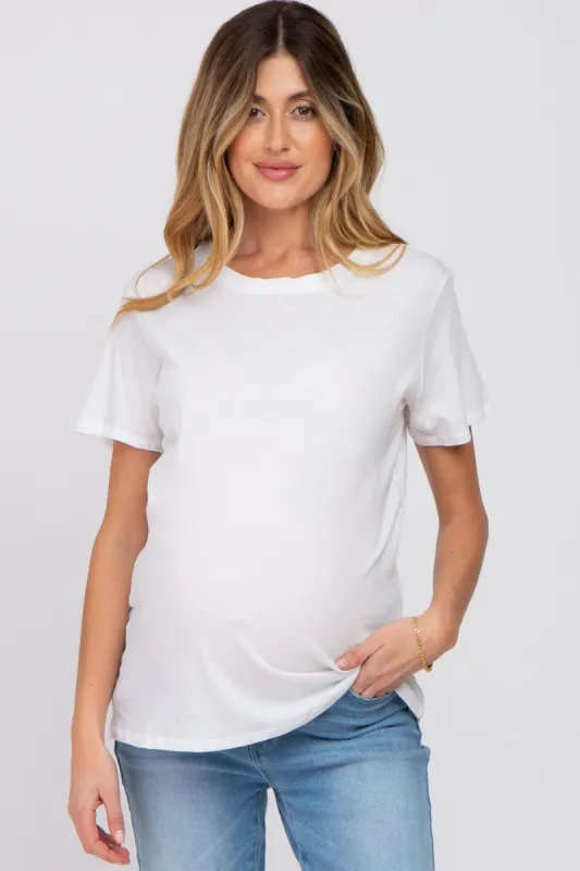 White Oversized Short Sleeve Maternity Top sold by Pinkblush
