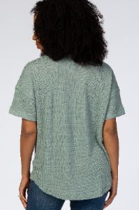 Light Olive Waffle Knit Button Front V-Neck Top sold by Pinkblush