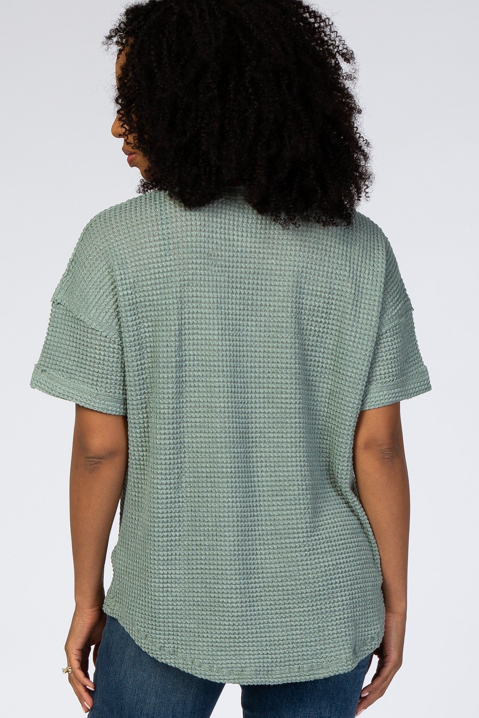 Light Olive Waffle Knit Button Front V-Neck Top sold by Pinkblush product image thumbnail 3