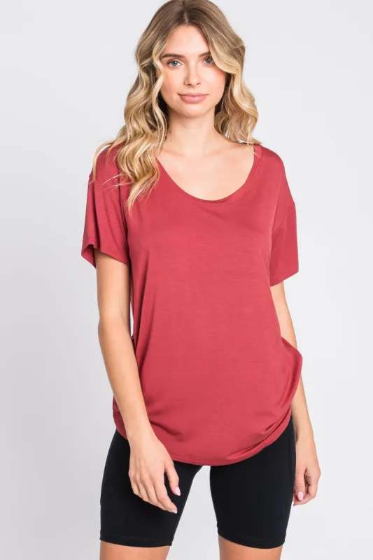 Rust Scoop Neck Basic Tee sold by Pinkblush