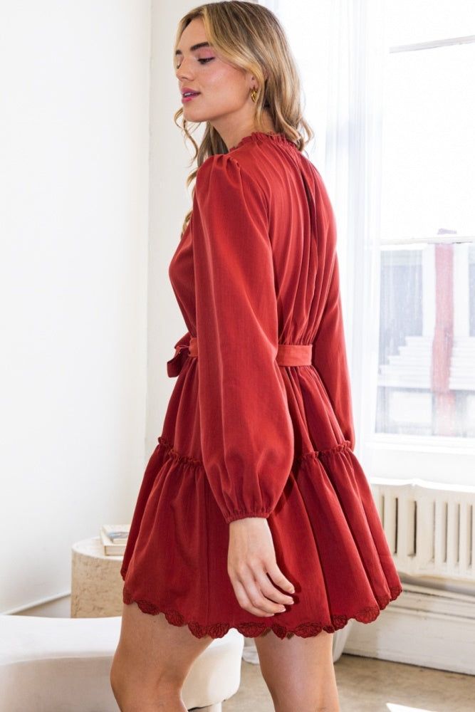 Brick Embroidered Hemline Tiered Mini Dress sold by Pinkblush product image thumbnail 2