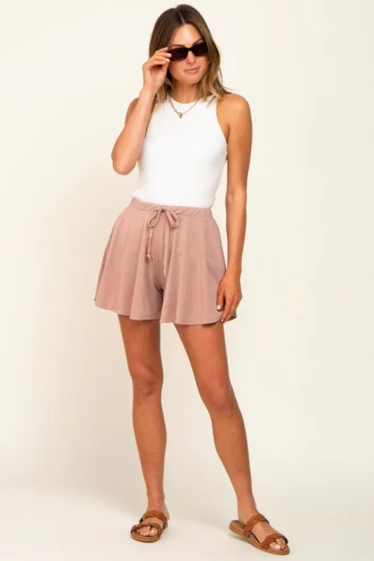 Taupe Drawstring Lounge Shorts sold by Pinkblush