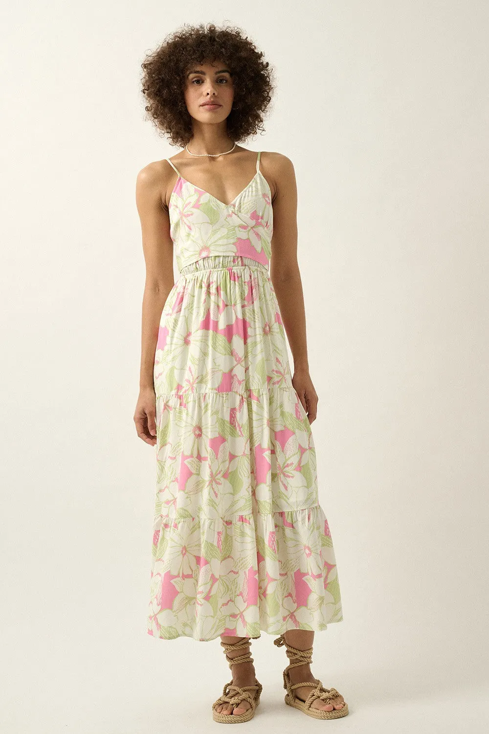 Pink Mint Floral V Neck Wrap Open Back Maxi Dress sold by Pinkblush