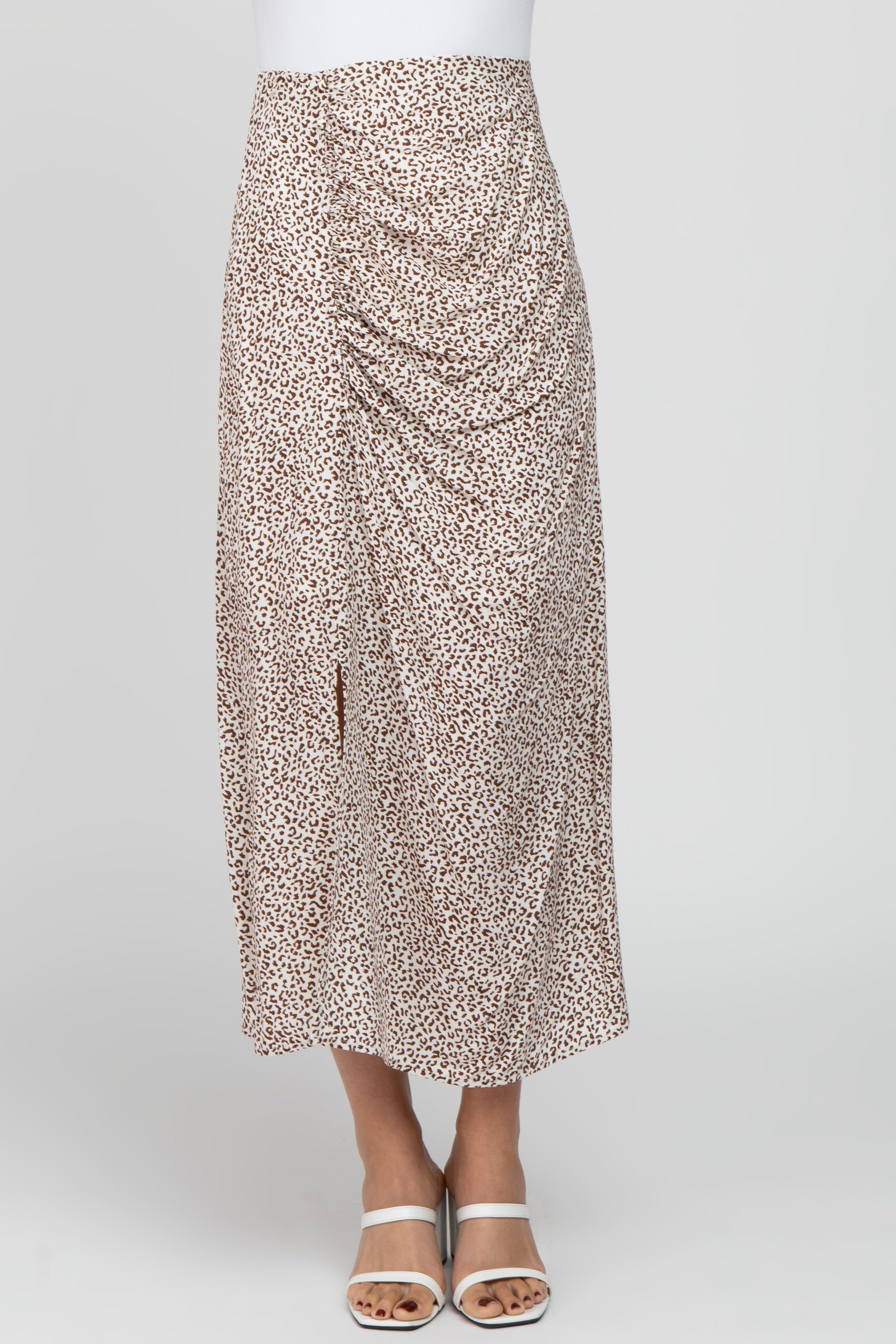 White Leopard Print Side Button Maxi Skirt sold by Pinkblush product image thumbnail 2
