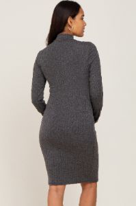 Charcoal Ribbed Mock Neck Long Sleeve Maternity Dress sold by Pinkblush
