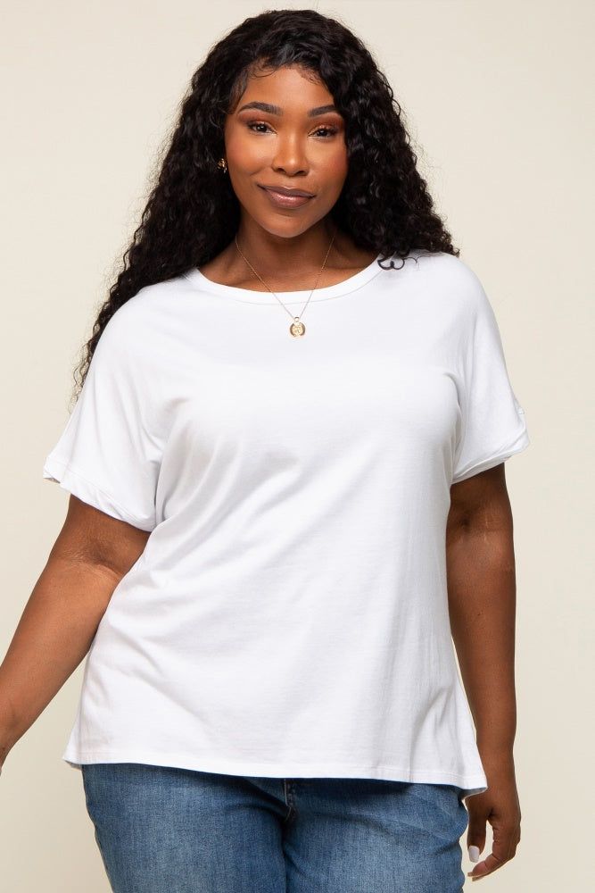 White Short Sleeve Plus Top sold by Pinkblush