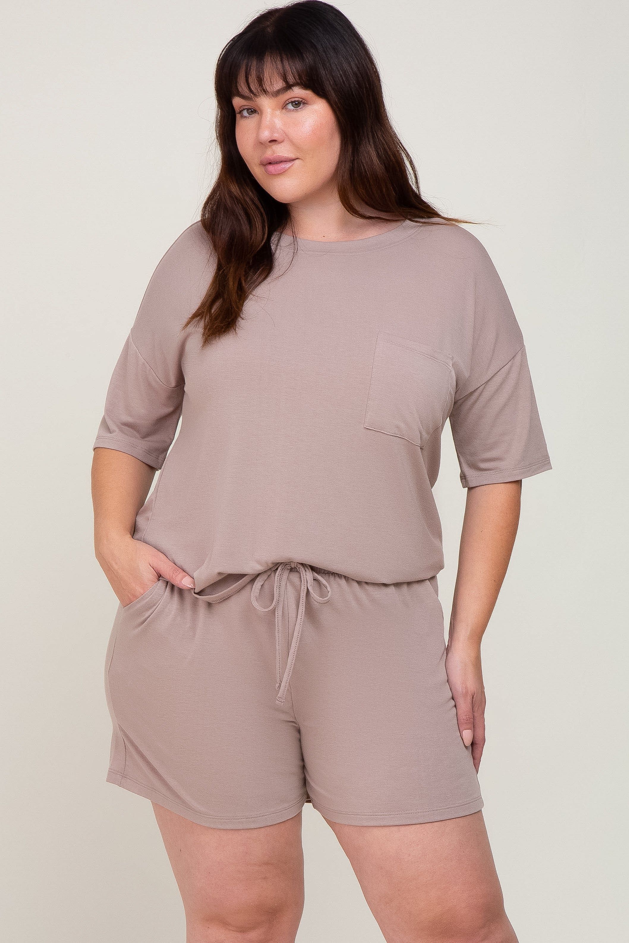 Taupe Pocket Front Maternity Plus Pajama Short Set sold by Pinkblush product image thumbnail 5