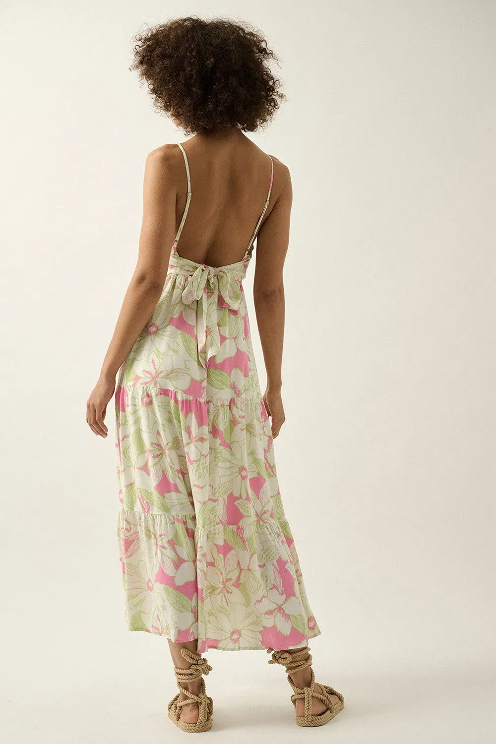 Pink Mint Floral V Neck Wrap Open Back Maxi Dress sold by Pinkblush product image thumbnail 2