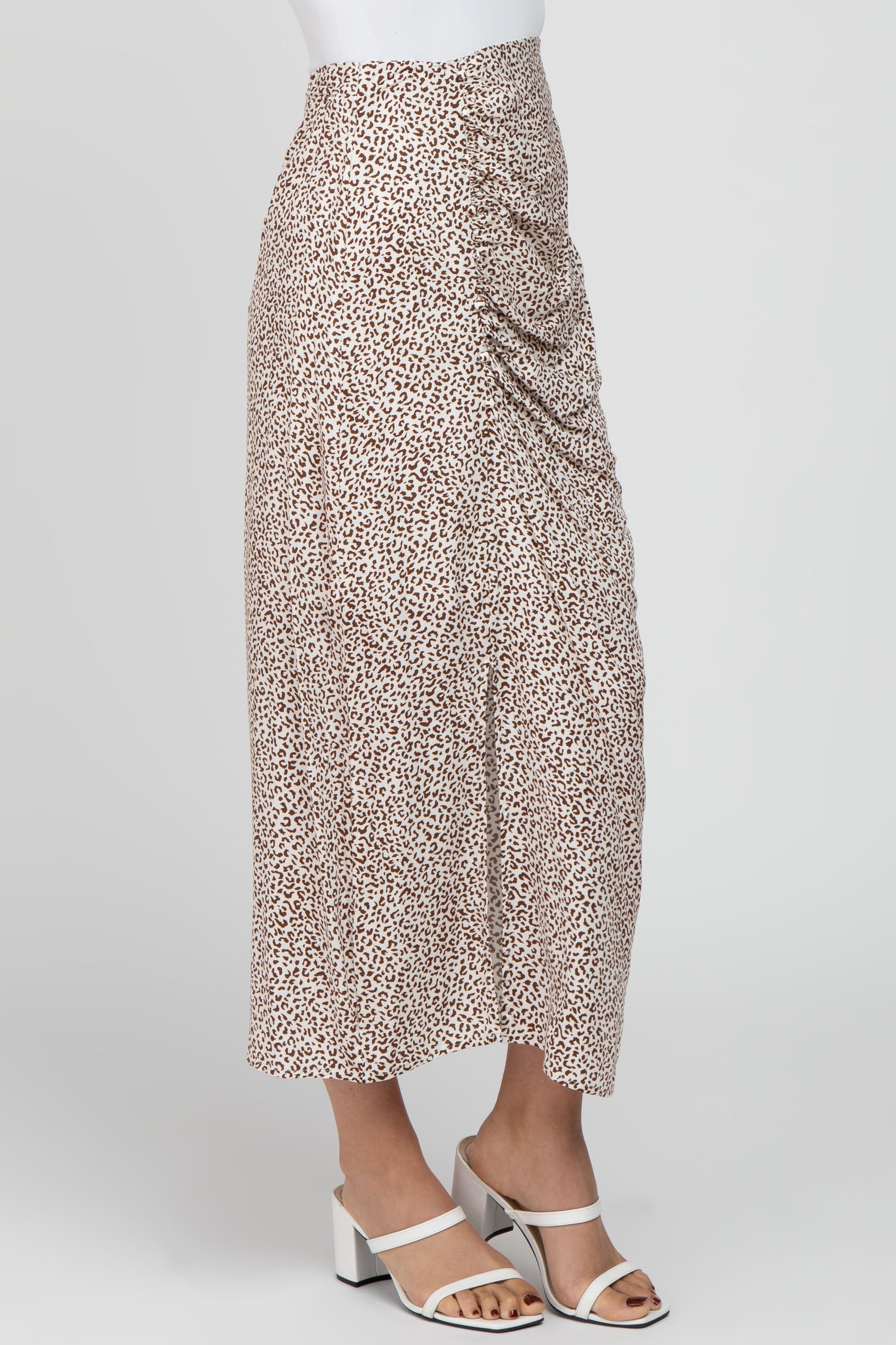 White Leopard Print Side Button Maxi Skirt sold by Pinkblush product image thumbnail 3