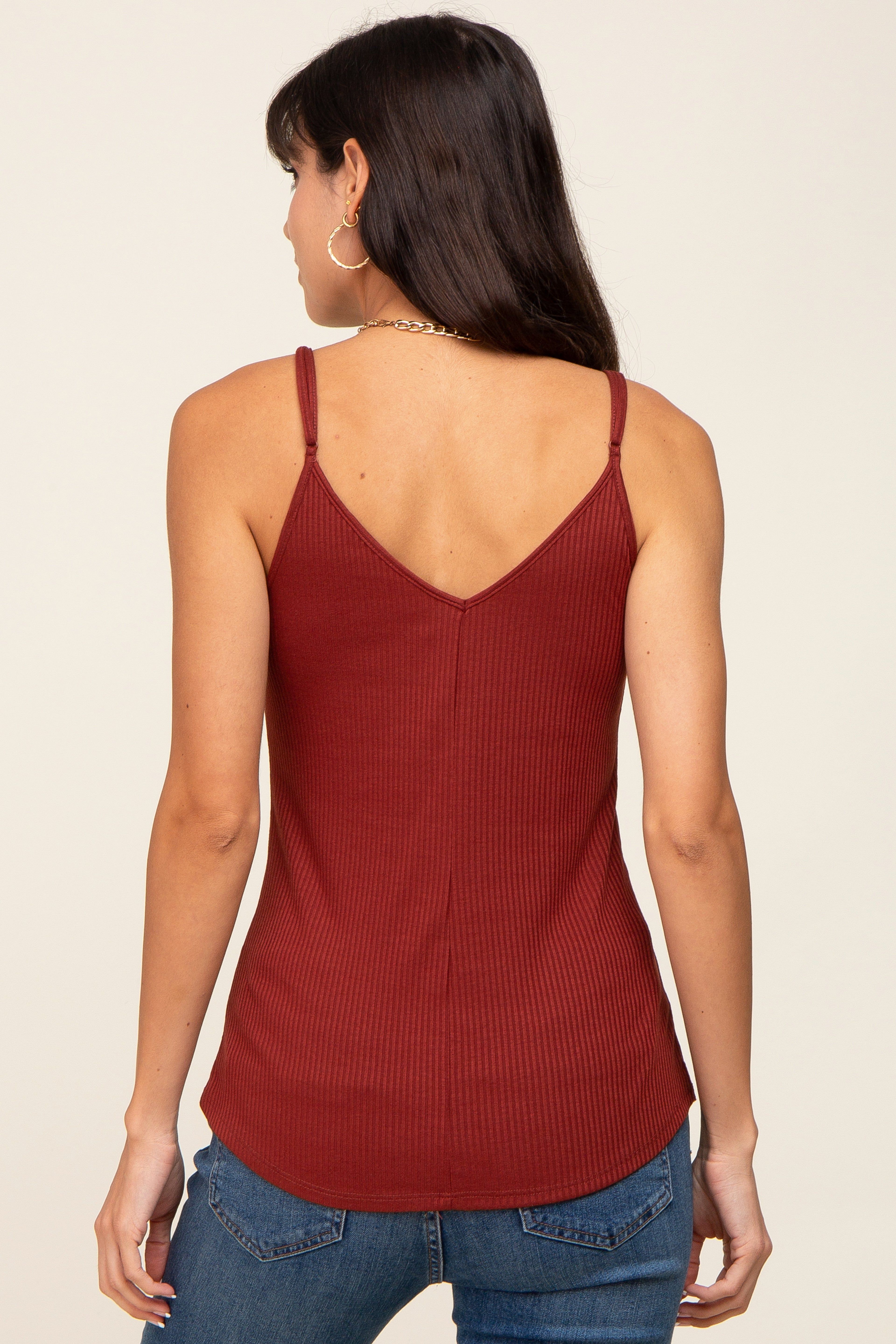 Dark Rust Ribbed Snap Button Cami sold by Pinkblush product image thumbnail 3