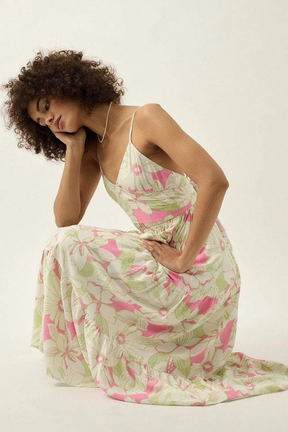 Pink Mint Floral V Neck Wrap Open Back Maxi Dress sold by Pinkblush product image thumbnail 3