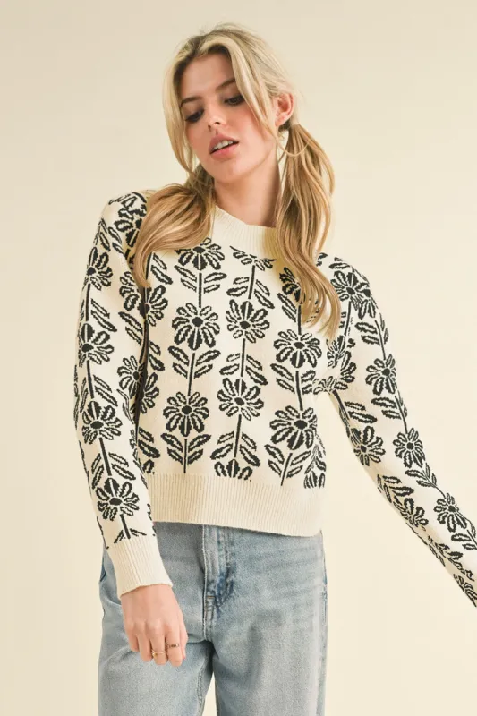 Black Floral Pattern Knit Sweater sold by Pinkblush