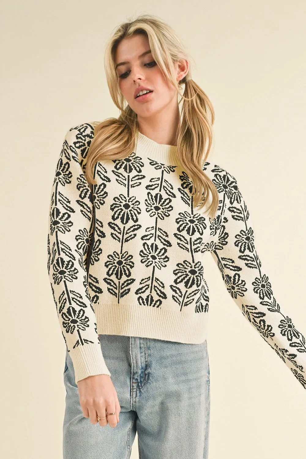 Black Floral Pattern Knit Sweater sold by Pinkblush