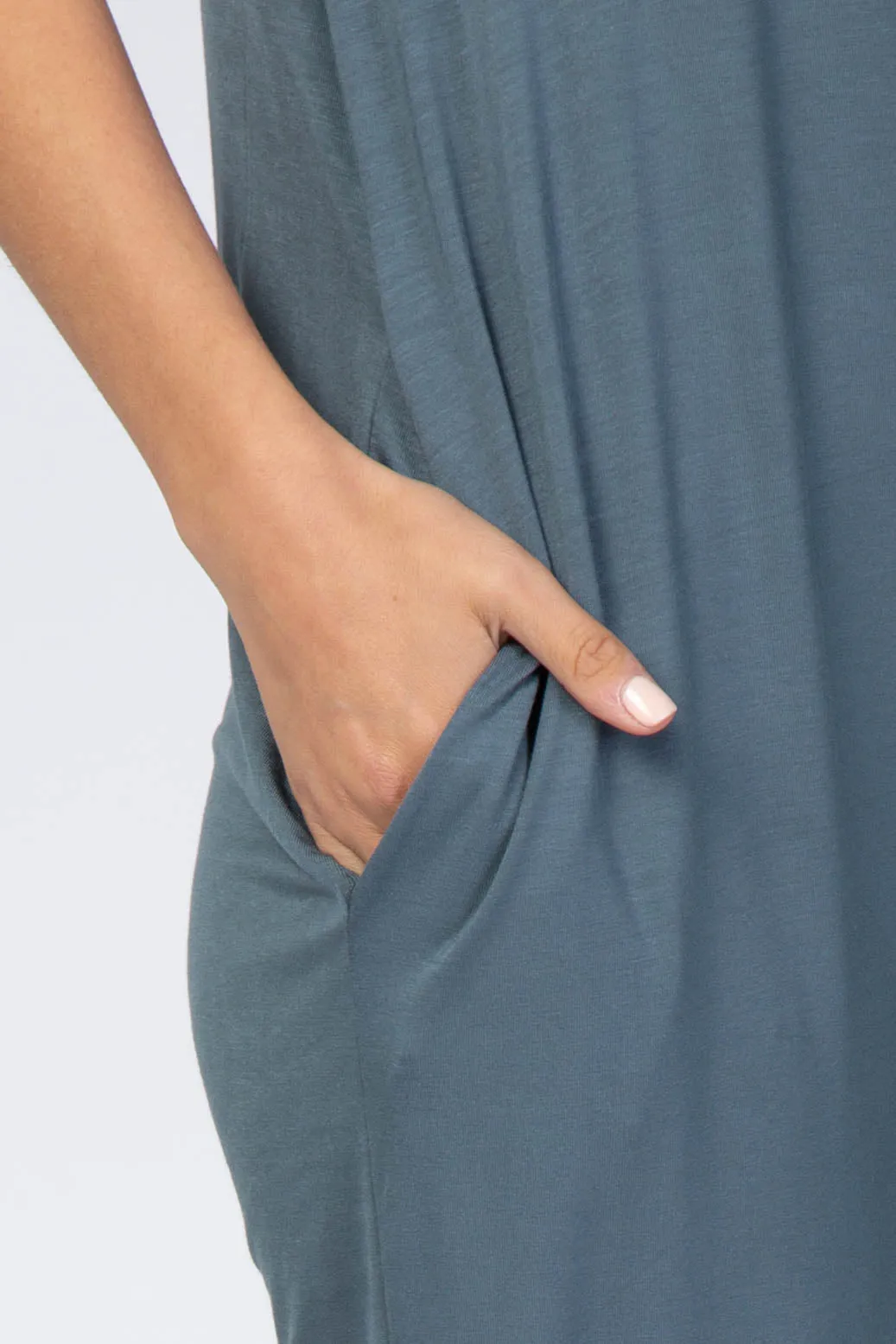 Dark Teal Basic Short Sleeve Jumpsuit sold by Pinkblush product image thumbnail 4