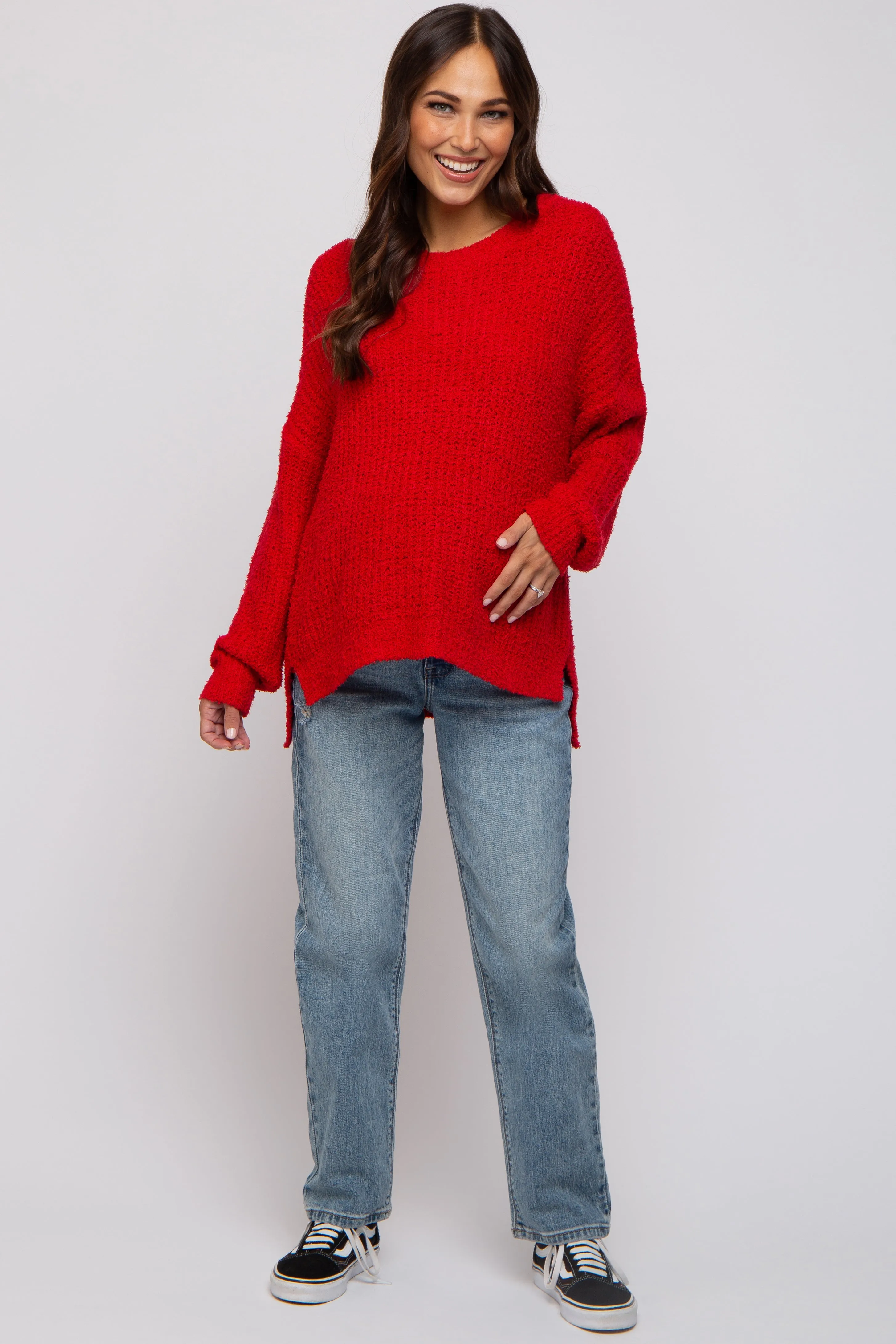 Red Dropped Shoulder Maternity Sweater sold by Pinkblush