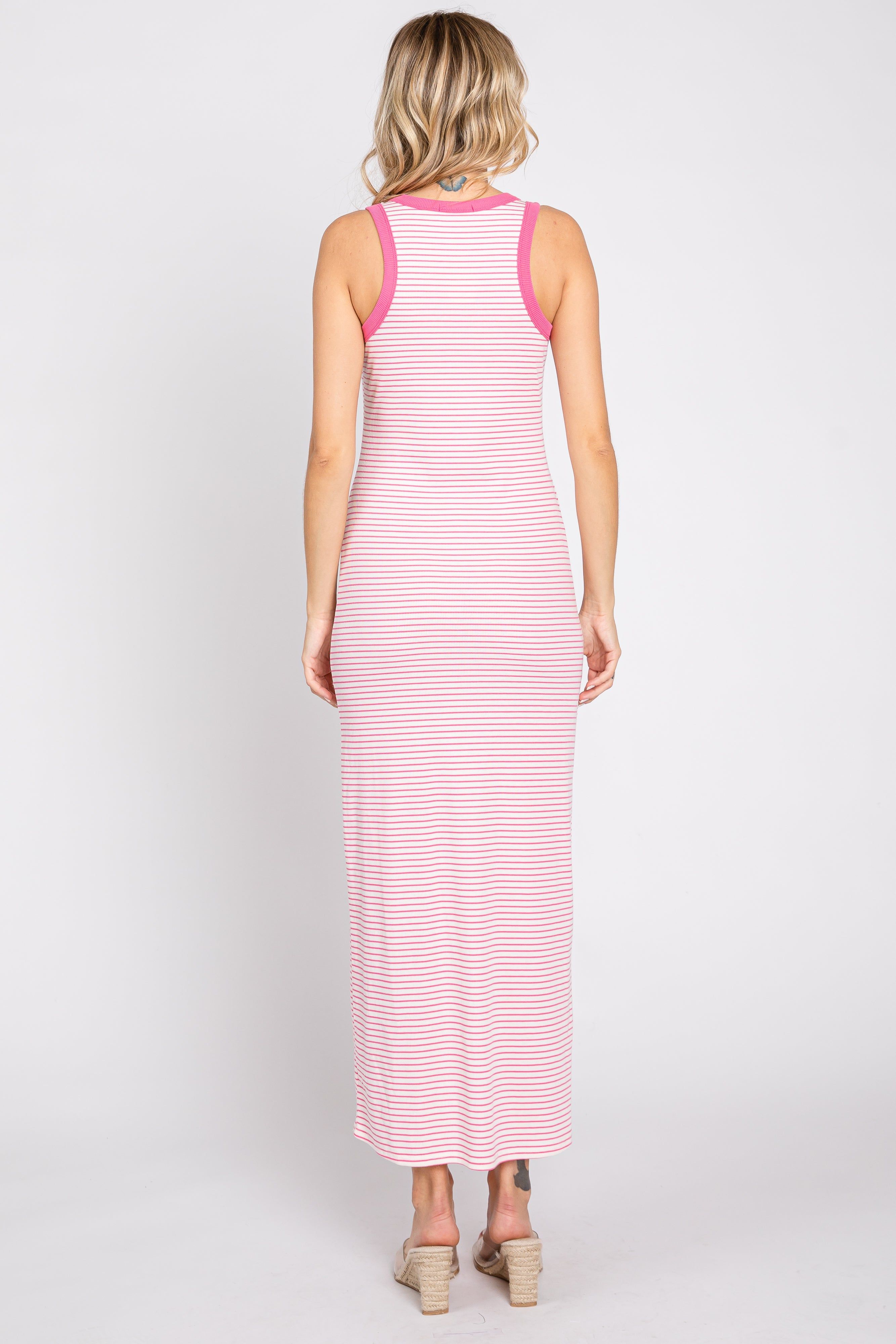 Pink Striped Ribbed Sleeveless Maxi Dress sold by Pinkblush product image thumbnail 3